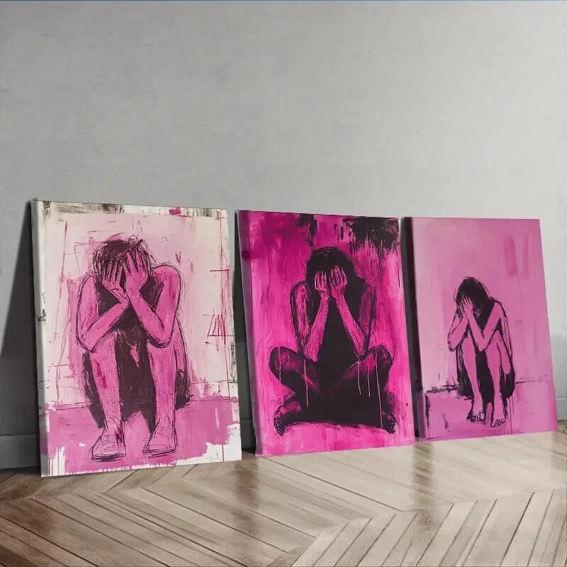 3-Piece Pink Distressed Woman Wall Art Set - Framed Canvas Prints 50x70cm - High Quality Australian Made Wall Decor - Ready to Hang - Perfect for Living Room, Bedroom & Office Decor