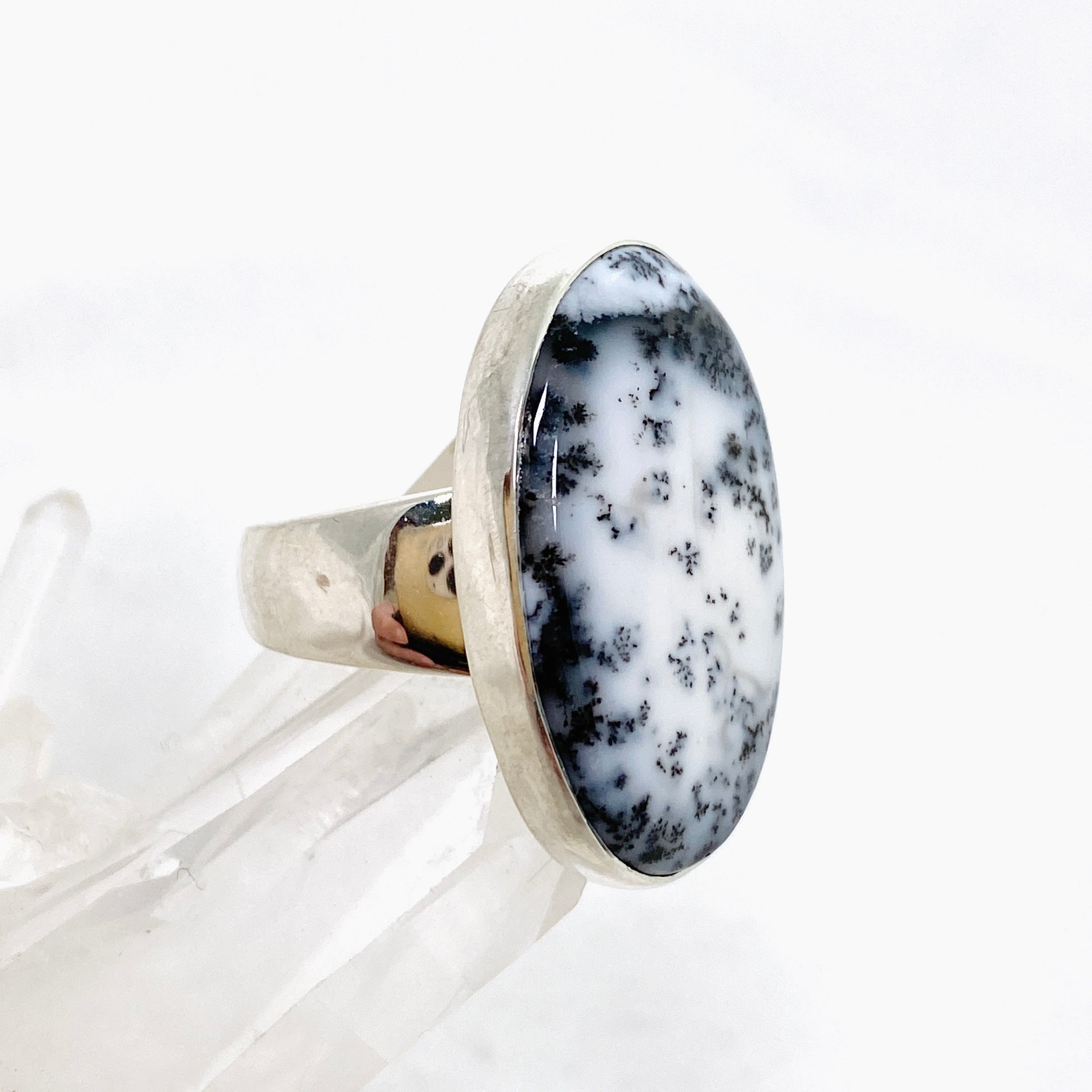 Dendritic Opal Oval Cabochon Ring - Size 8 KRGJ3310 - Perfect for Boho Jewelry & Nature-Inspired Fashion