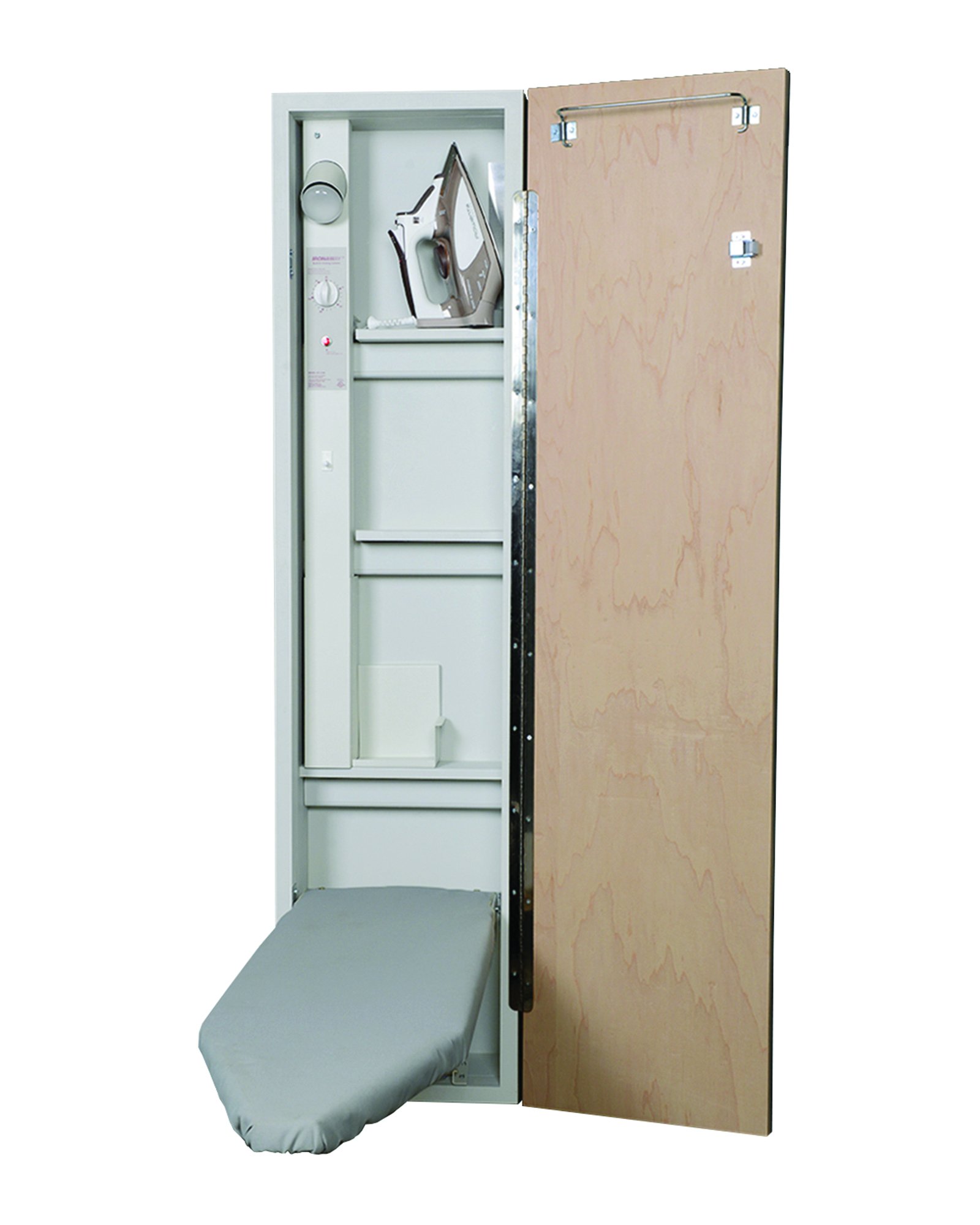 Iron-A-Way Built-In Ironing Center with 46 Inch Ironing Board | Electrical System & Hot Iron Storage | Mirror Door (E46MDU) | Perfect for Laundry Rooms & Home Organization