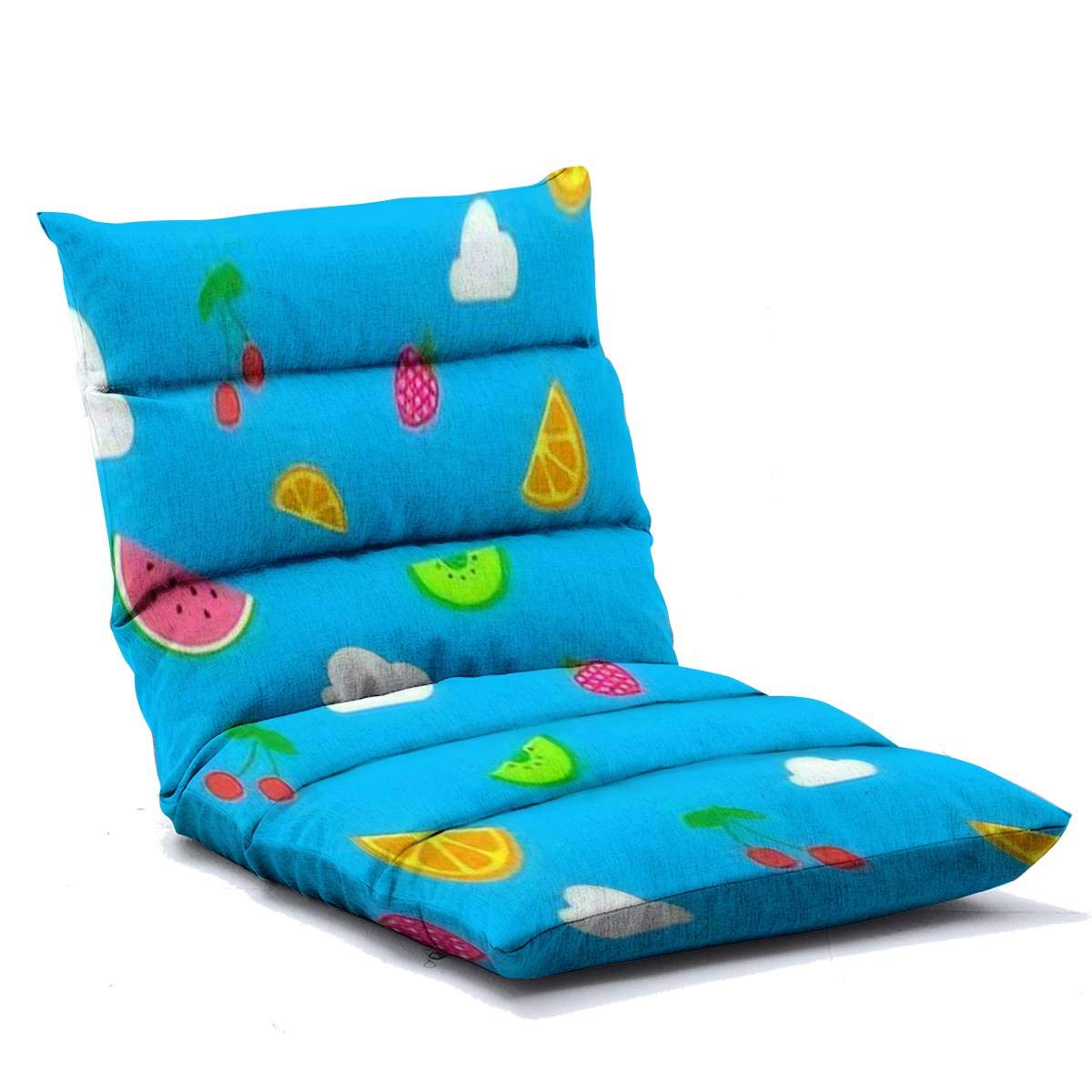 Adjustable Memory Foam Floor Chair with Blue Summer Fruit Pattern - Foldable Floor Sofa for Adults, Home Office, Reading, Watching TV & Gaming - Ergonomic Lounge Chair for Living Room, Bedroom & Dorm