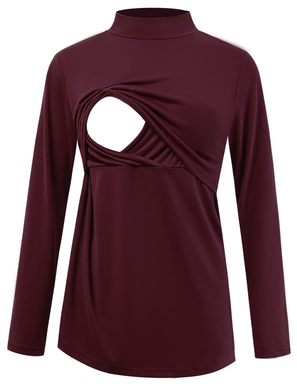 GINKANA Maternity Nursing Top - Long Sleeve Mock Neck Breastfeeding Shirt with Double Layer for Comfort | Perfect for Nursing, Pumping & Everyday Wear