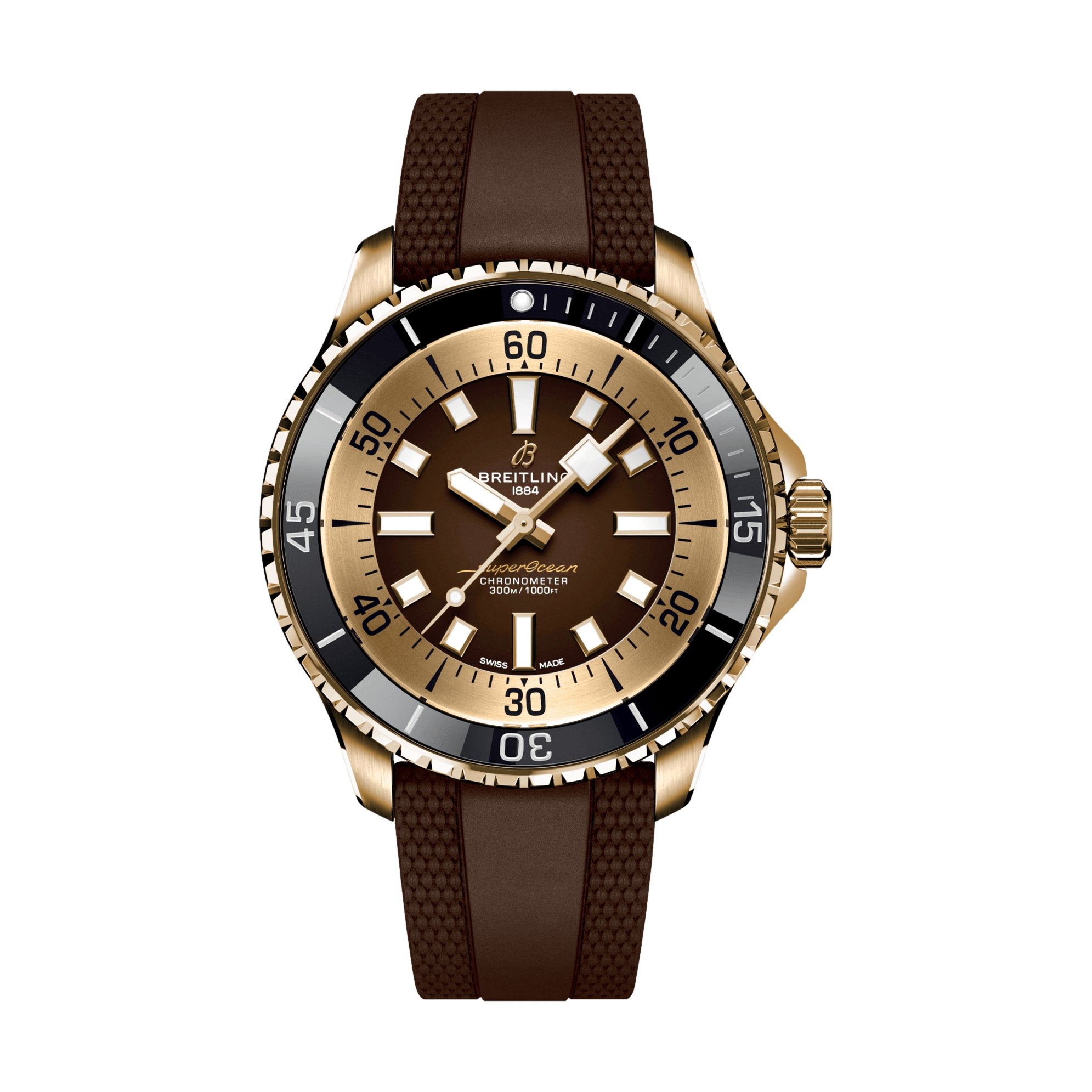 Superocean Automatic Bronze 44mm Dive Watch - Brown Dial with Rubber Strap for Men | Waterproof Luxury Timepiece for Scuba Diving, Swimming & Outdoor Adventures
