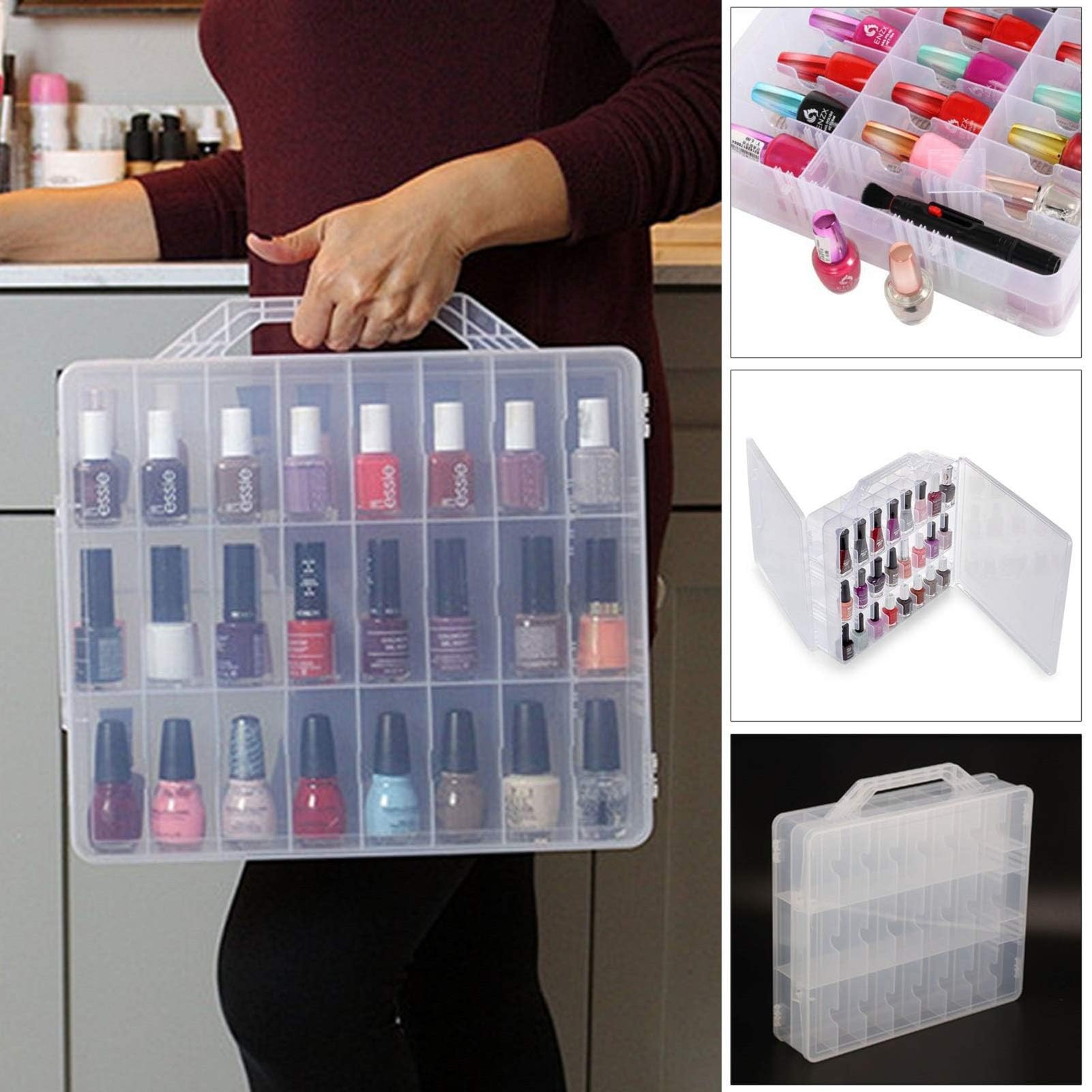 48 Bottles Clear Double Sided Nail Polish Organizer Case - Universal Storage Box for Nail Varnish, Lipstick & Skincare - Transparent Makeup Display Rack for Salon, Home & Travel Organization