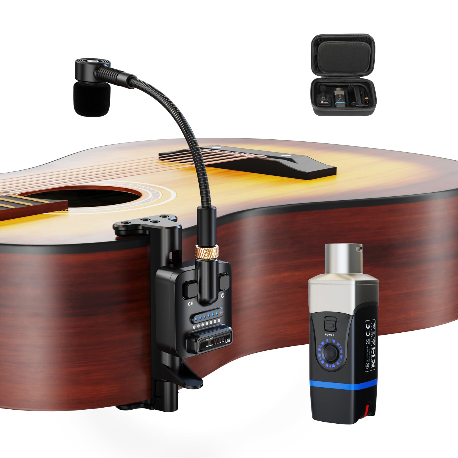 Xvive U8 2.4GHz Wireless Guitar System - Transmitter & Receiver for Acoustic/Classical Guitars | Perfect for Live Performances, Studio Recording & Stage Use