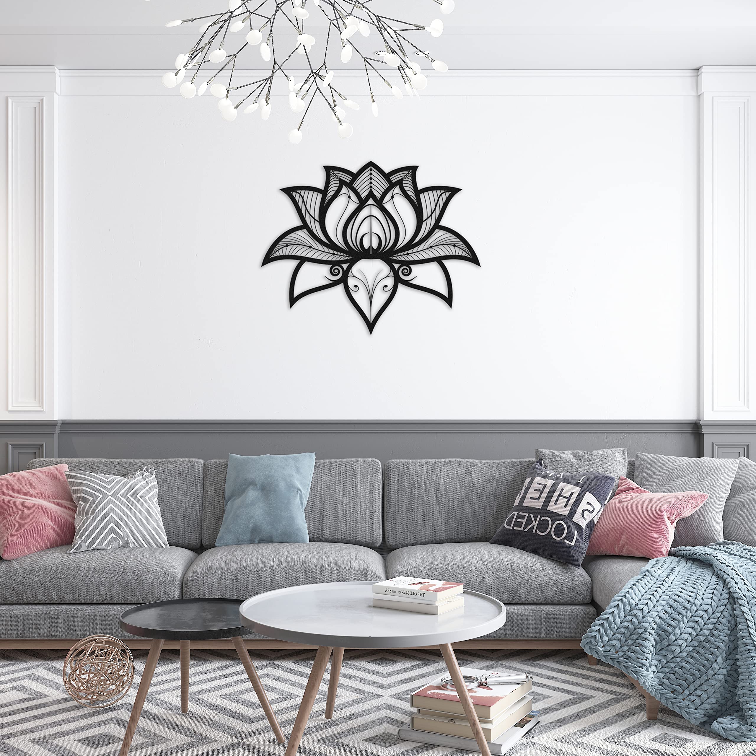Bohemian Mandala Metal Wall Art - Black Geometric Home Decor (68x54cm) - Perfect for Living Room, Bedroom, or Meditation Space