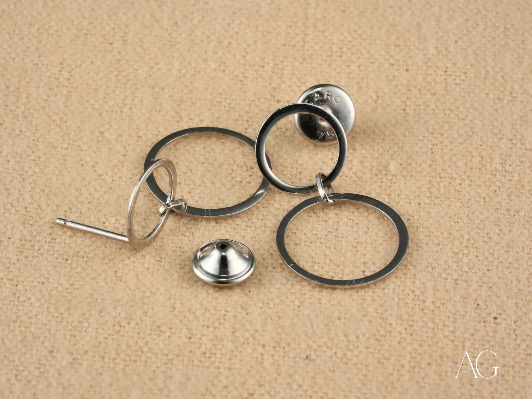 18K White Gold Dangle Earrings for Women - Elegant Circle Drop Earrings for Party, Wedding & Evening Wear - Hypoallergenic Luxury Jewelry Gift