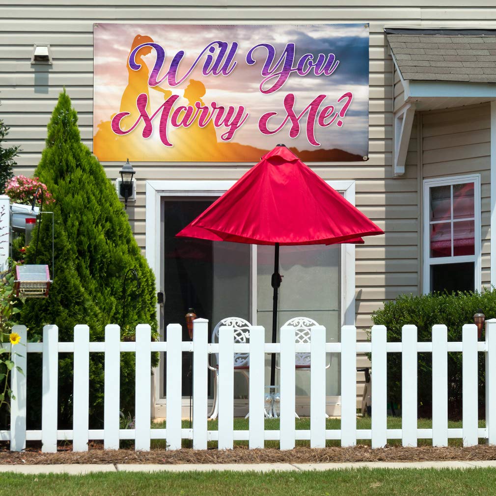 Custom Vinyl Banner - Will You Marry Me Proposal Sign (60x144 Inches) | Weatherproof Outdoor Yard Sign with 10 Grommets | Perfect for Weddings, Proposals & Events | Durable Advertising Printing for Home, Garden & Commercial Use
