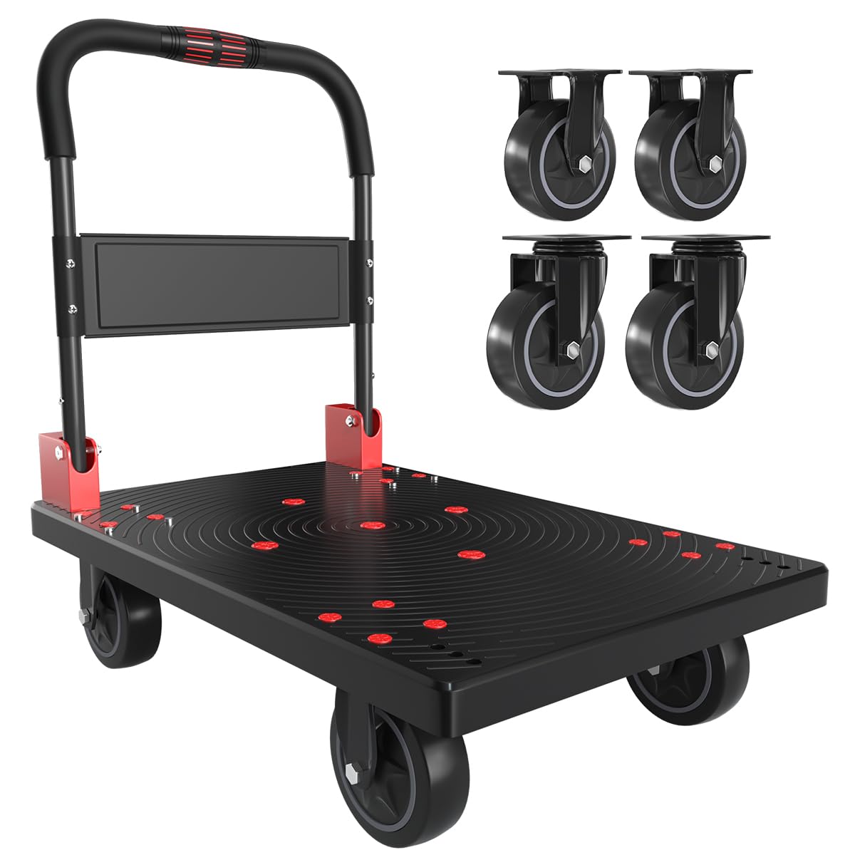 **Heavy Duty Folding Push Cart - 1323 lb Capacity, 360° Swivel Wheels, Reinforced Steel Frame (35.4