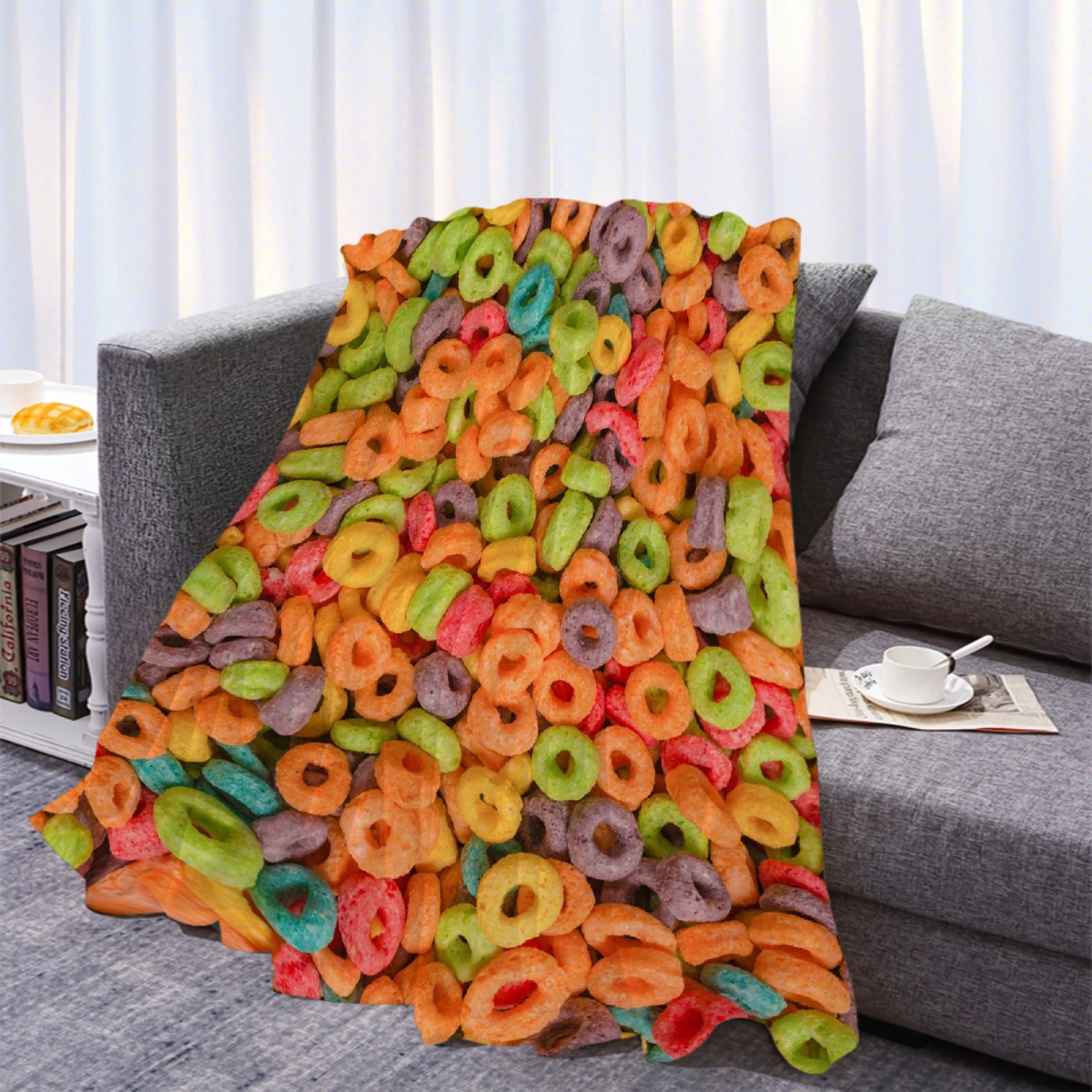 Ultra Soft Plush Flannel Fruit Hoops Cereal Throw Blanket - 90