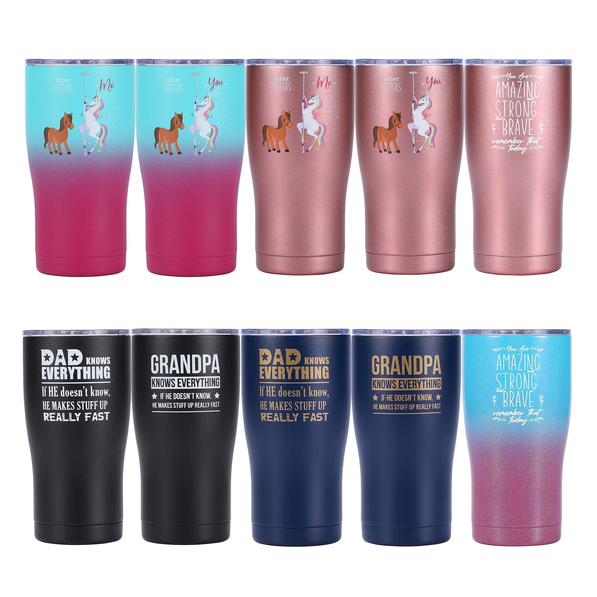Shamone Unicorn Sister Tumbler 20oz - Insulated Stainless Steel Cup with Lid, Straw & Cleaning Brush - Funny Birthday & Christmas Gift for Sister (Rose Gold) - Perfect for Coffee, Tea & Cold Drinks at Work, School or Home