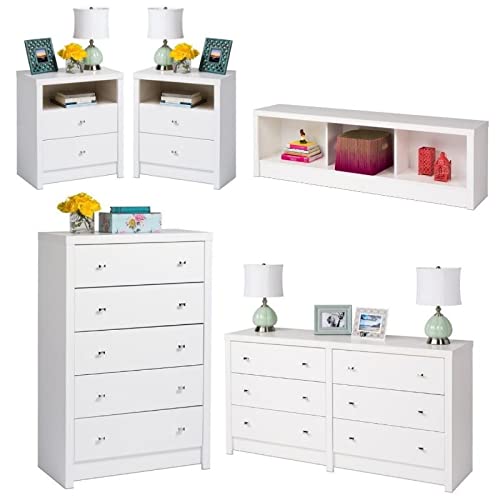 Home Square 5-Piece Bedroom Furniture Set with Storage Bench, 2 Nightstands, Chest & Dresser - Complete Bedroom Storage Solution for Master & Guest Rooms