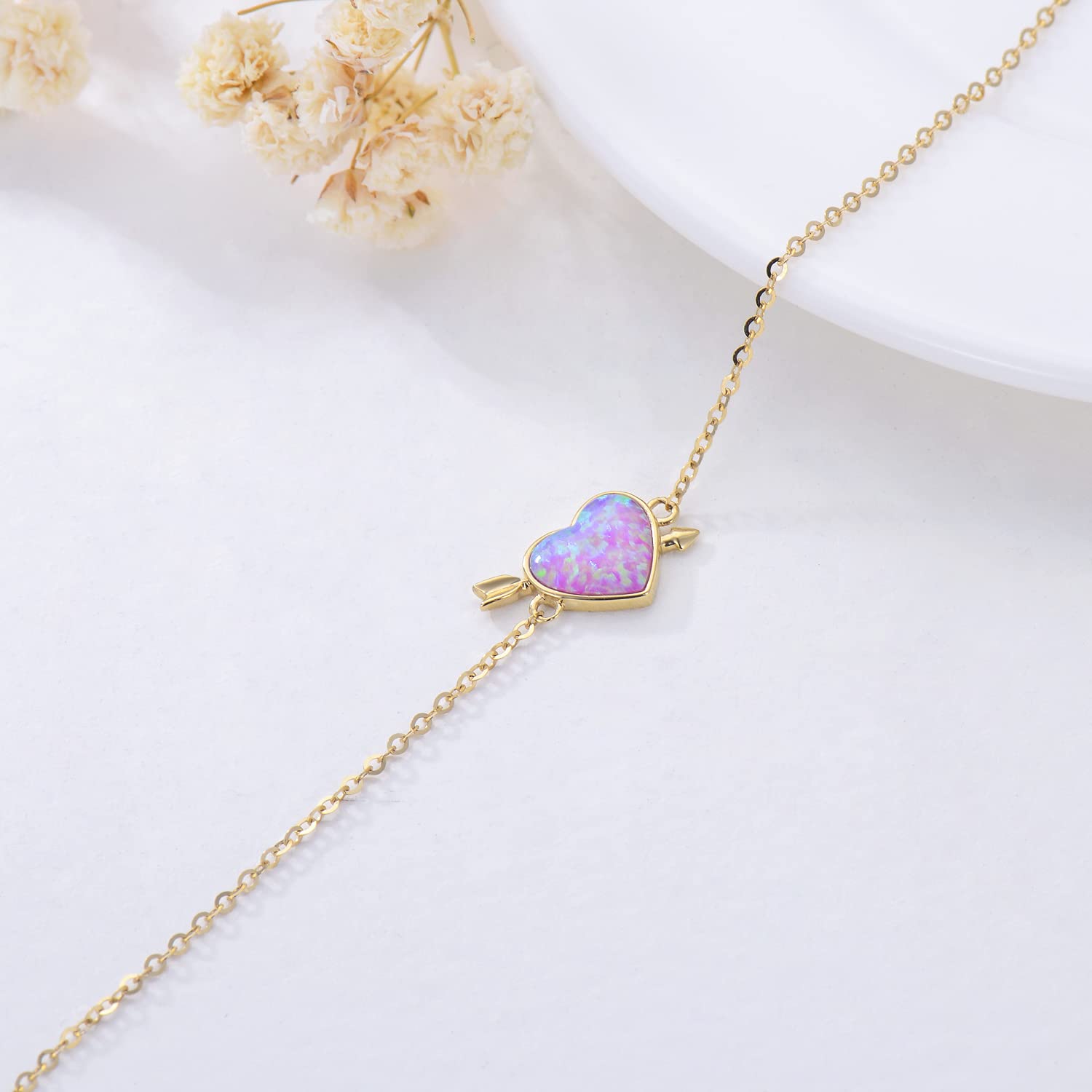 14k Solid Gold Sunflower & Heart Charm Bracelet for Women - Dainty Adjustable Bracelet for Girls, Graduation Gifts, Birthday Present, Valentine's Day Jewelry - Perfect for Everyday Wear, Special Occasions & Gift Giving