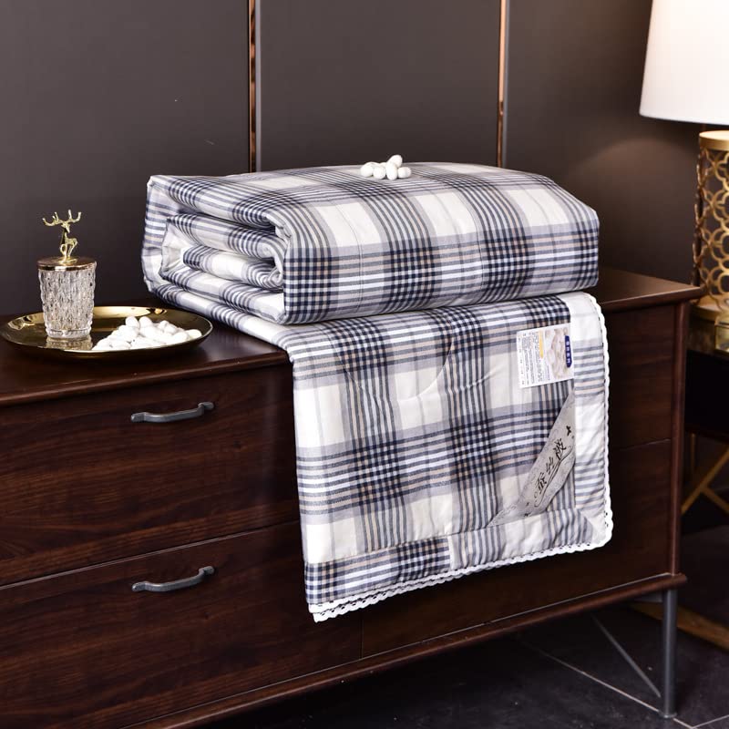Silk Quilt Cotton Summer Cooling Blanket - Lightweight Washable Air Conditioning Comforter for Single/Double Bed (180x220cm, 3lbs) - Perfect for Spring, Summer & Autumn Sleeping - Includes Gift Packaging - Simple Fashion Gray Design