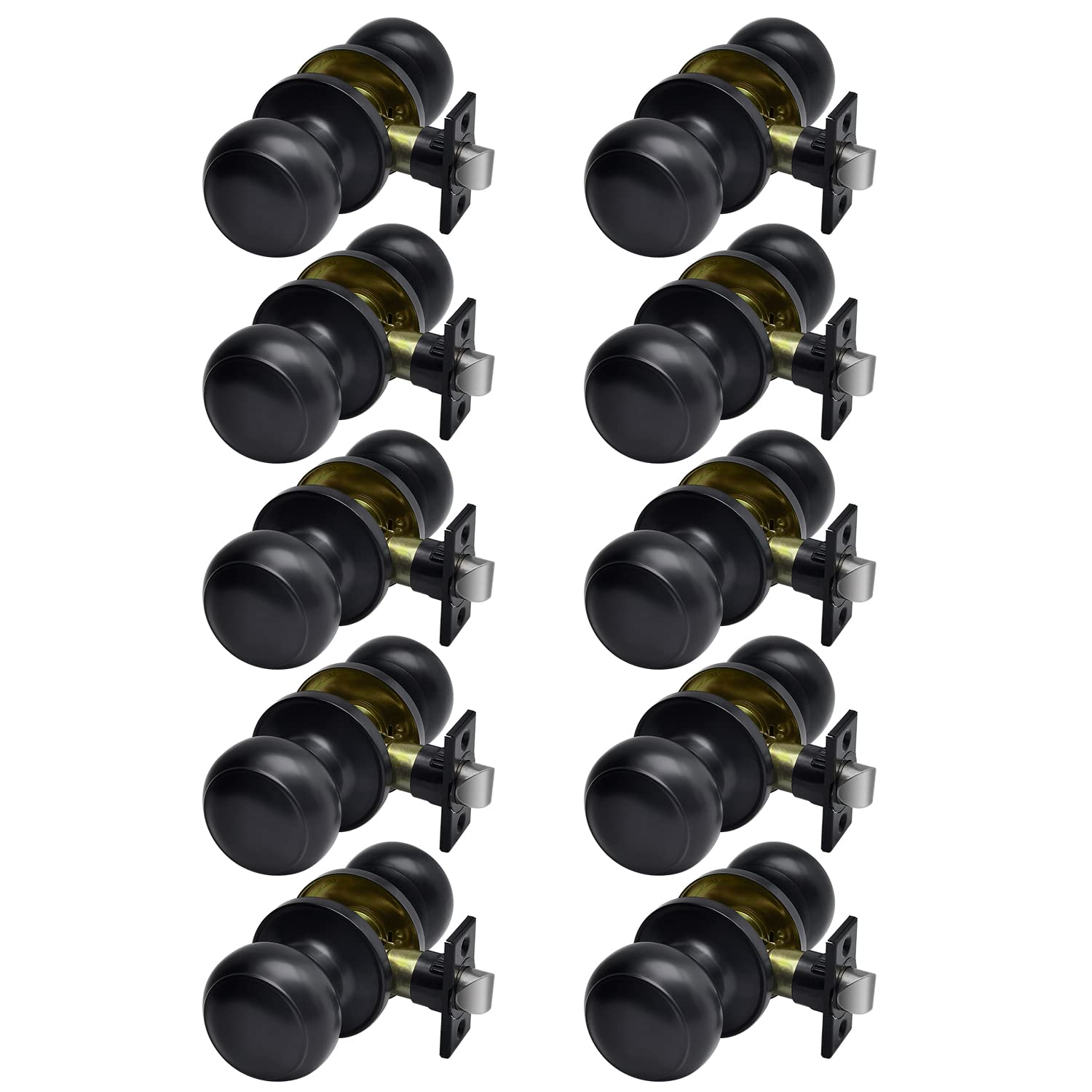 10-Pack Matte Black Interior Door Knobs - Hallway & Closet Locks