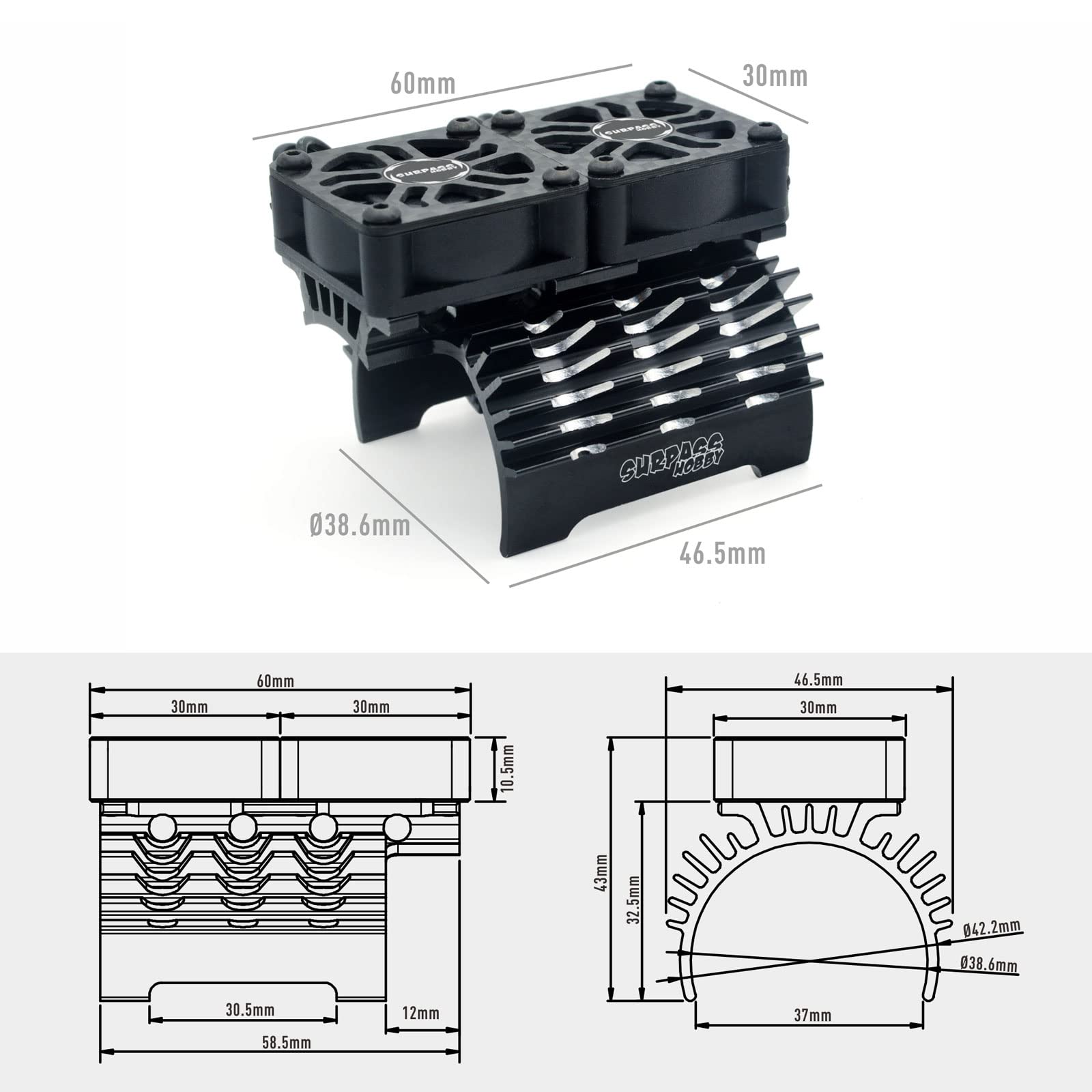 High-Speed Dual Cooling Fan Set for Traxxas RC Cars - 27000RPM Motor Cooling Fan with Heatsink (Fits 1/7 & 1/8 Scale 40mm/42mm Motors) - Perfect for Off-Road Racing & High-Performance RC Car Cooling