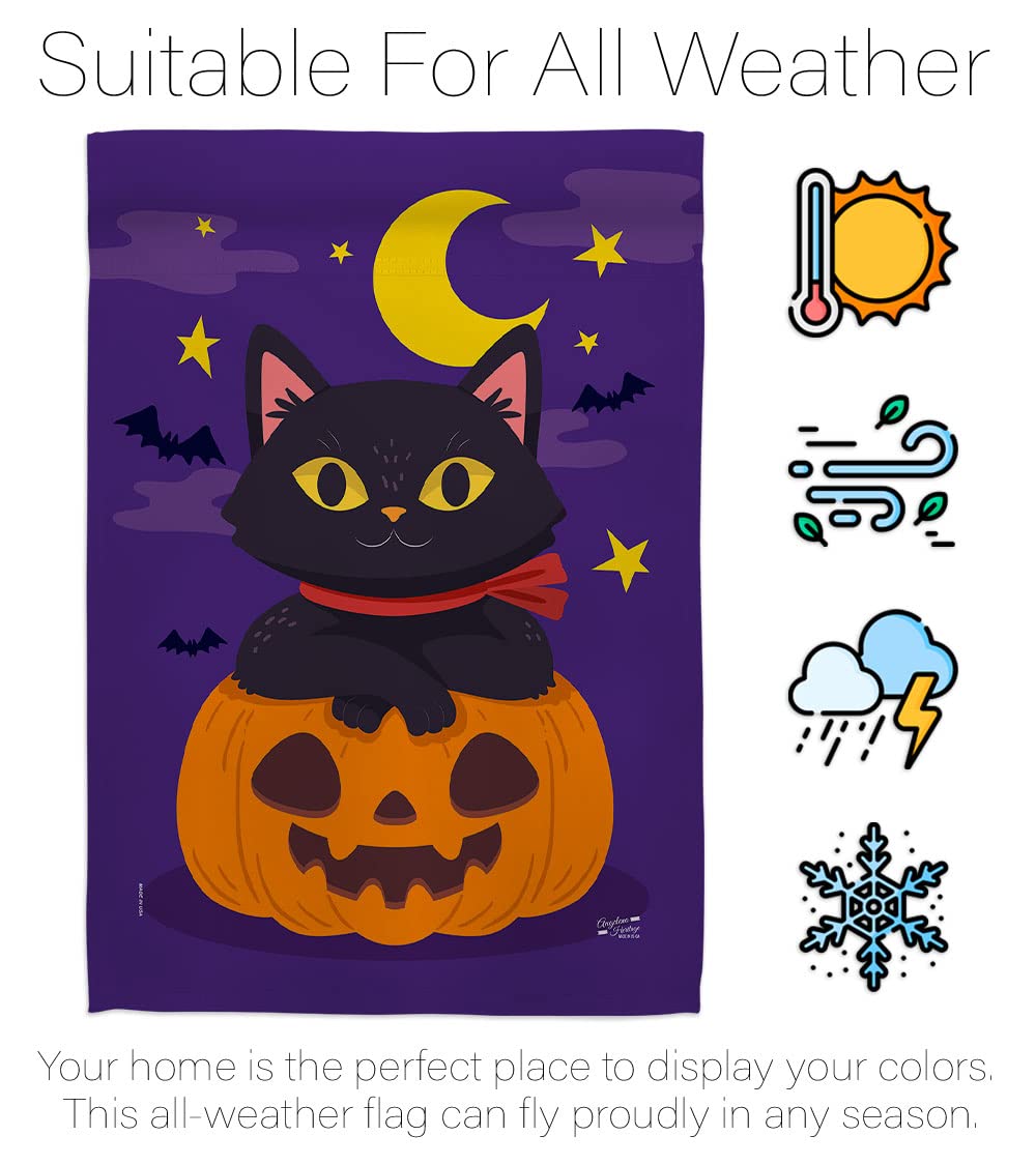 Halloween Kitty Garden Flag Set - Spooky Black Cat & Pumpkin Decor for Fall Yard