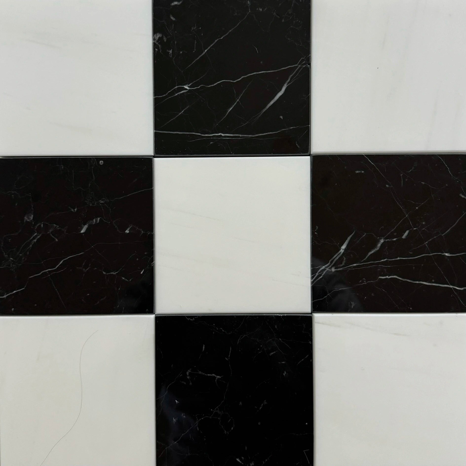 Bianco Dolomite Nero Marquina Checkerboard Tiles - Polished or Honed Marble Flooring for Kitchen, Bathroom & Living Room Decoration