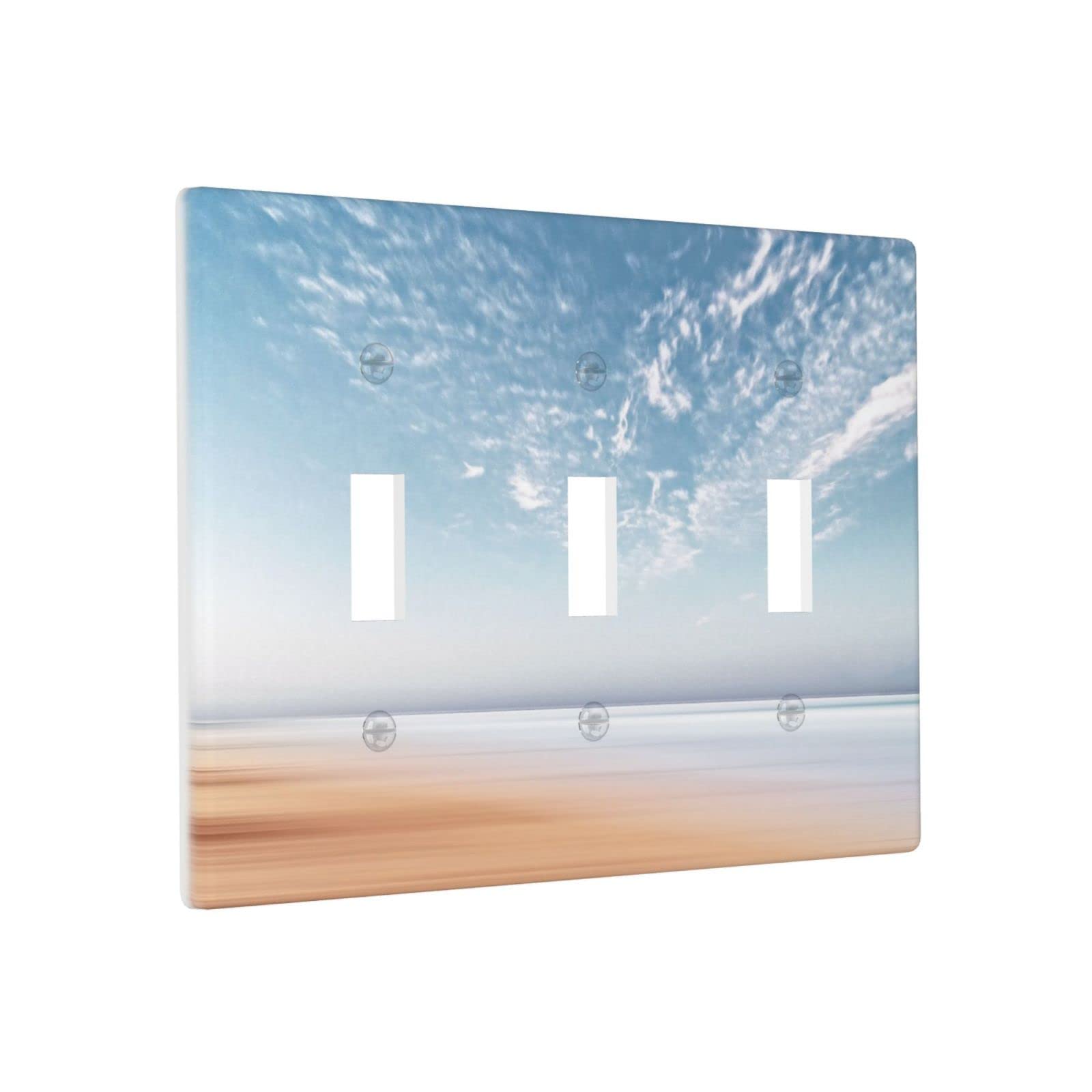 Blue Ocean Beach Triple Light Switch Cover - Decorative 3 Gang Toggle Wall Plate (4.5