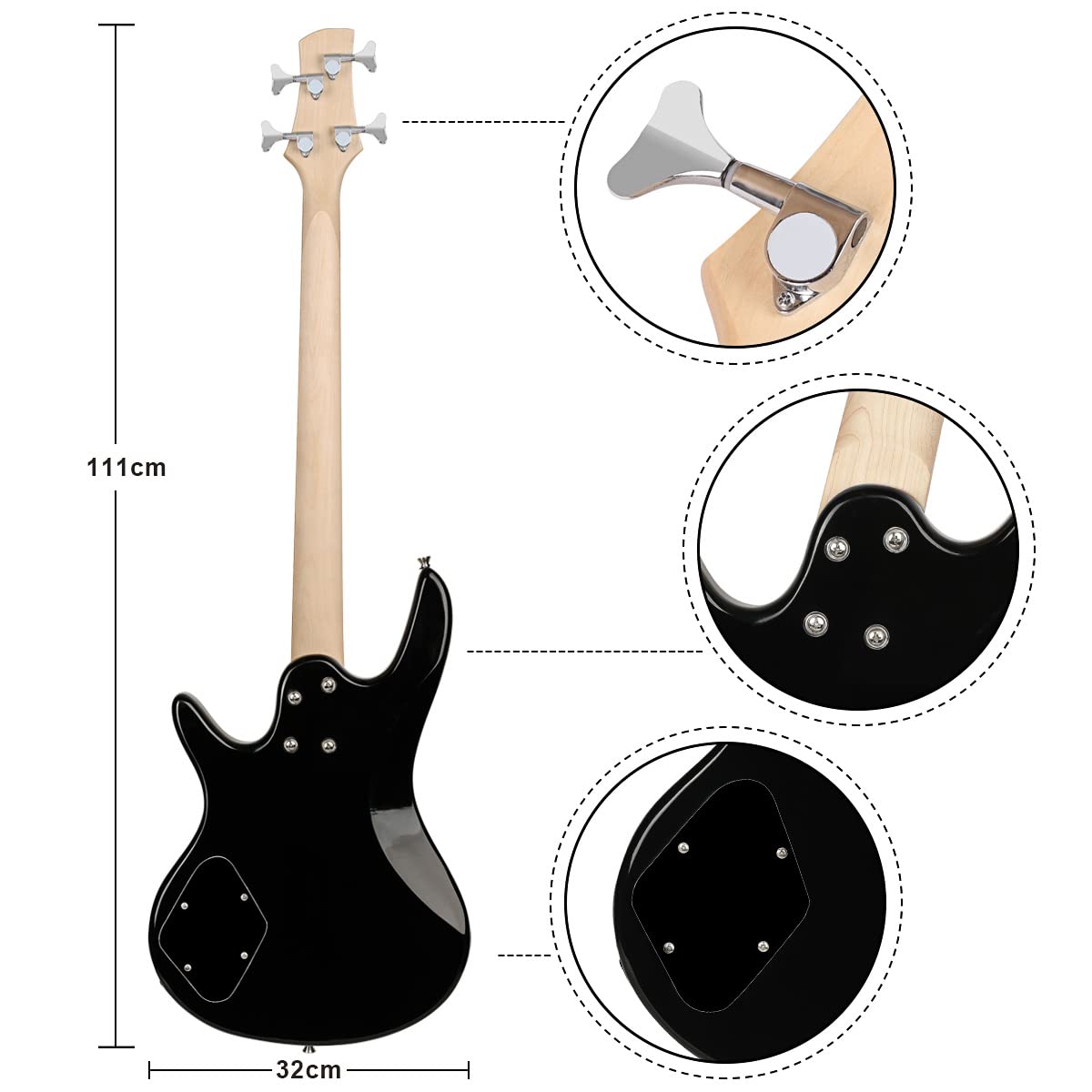 **4-String Electric Bass Guitar Full Size P Bass Beginner Kit with Gig Bag, Strap & Cable - Perfect for Beginners, Practice & Live Performances (Black)**