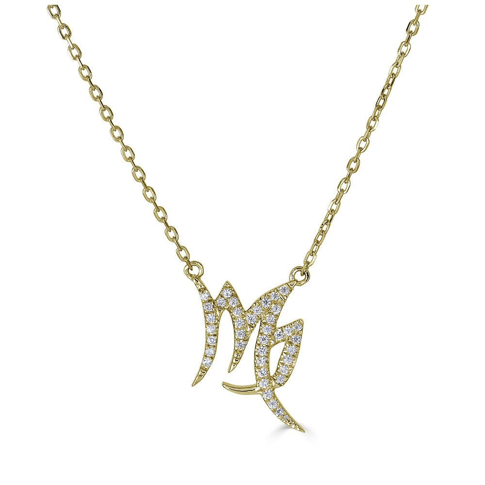 14K Gold 0.12 Carat Round Diamond Virgo Zodiac Necklace - White & Yellow Gold Options - Perfect Birthday Gift & Everyday Jewelry for Women