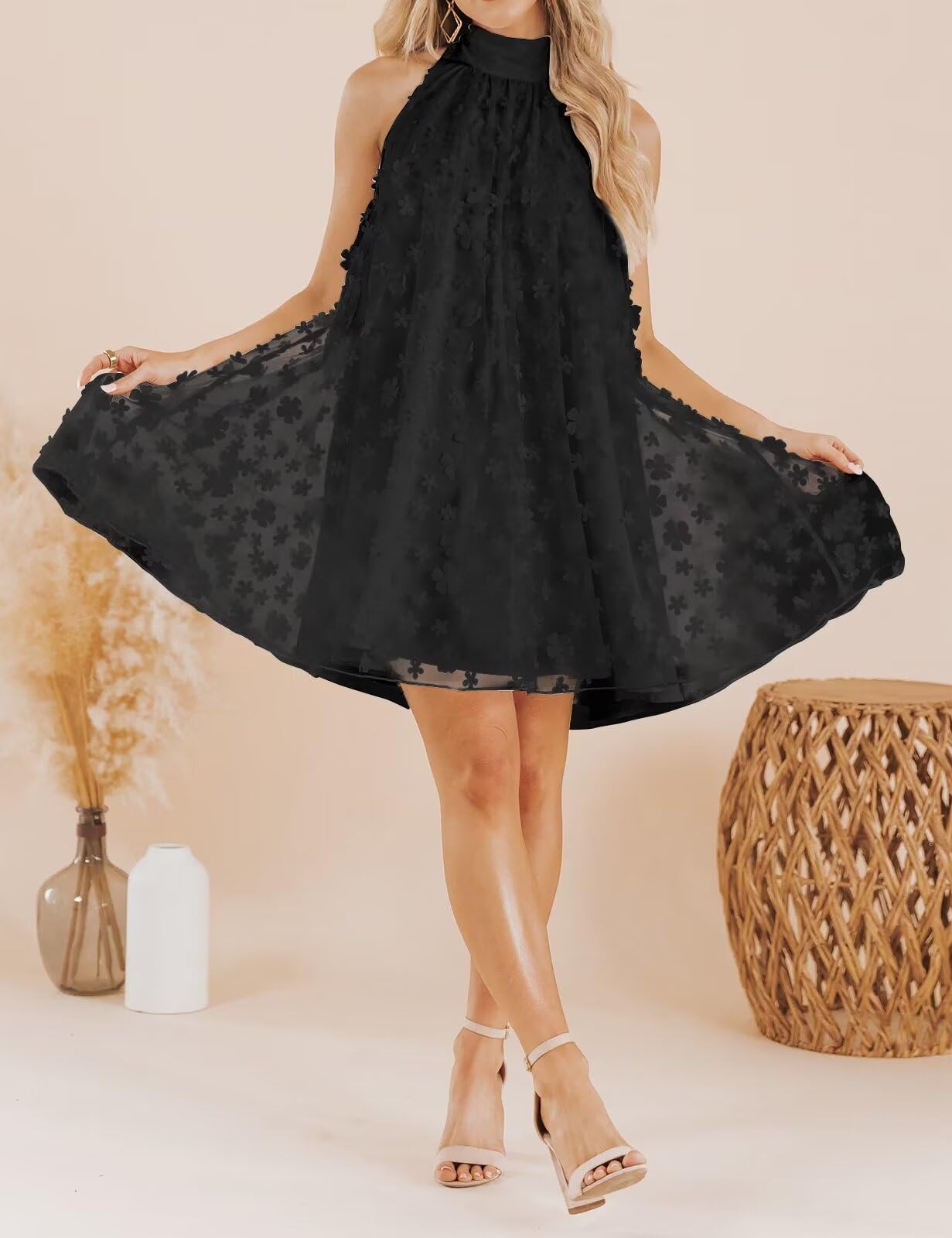 VIMPUNEC 2024 Women's Summer Wedding Guest Dress - Formal Cocktail Halter Swing Dress, Cute A-Line Mini Homecoming Dress for Parties, Prom & Special Occasions