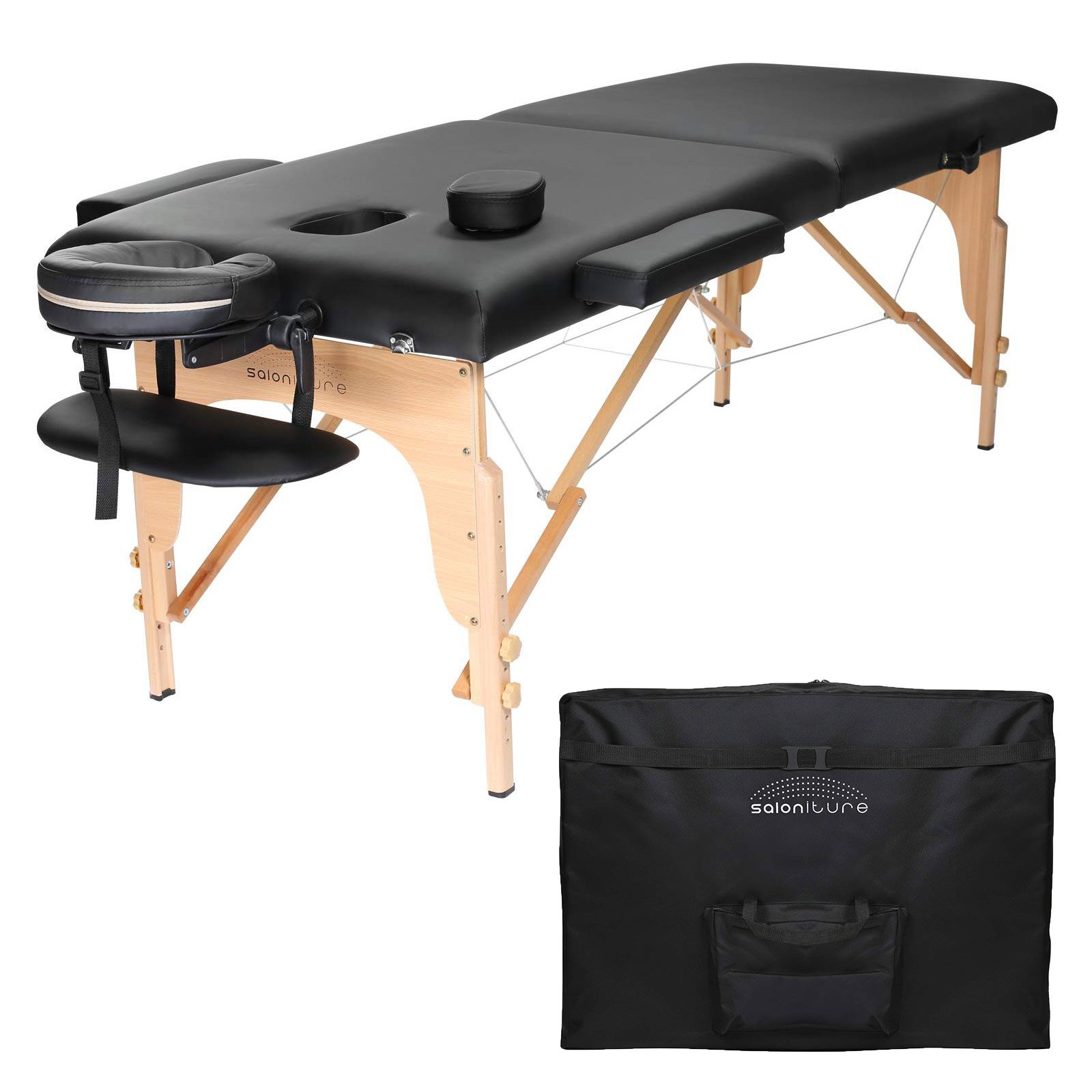 Saloniture Professional Portable Folding Massage Table with Carrying Case - Black | Lightweight & Adjustable for Home Spa, Physical Therapy & Mobile Massage Business