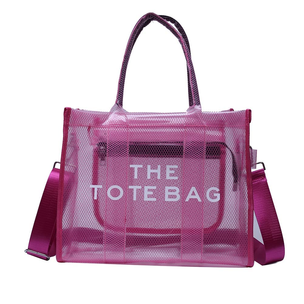 Clear PVC Tote Bag for Women - Small Transparent Shoulder Bag, Crossbody Handbag, See-Through Purse for Beach, Gym, Travel & Shopping