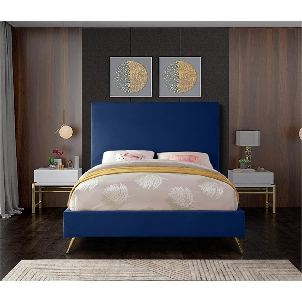 Modern Velvet Upholstered King Bed with Gold & Chrome Legs - 81