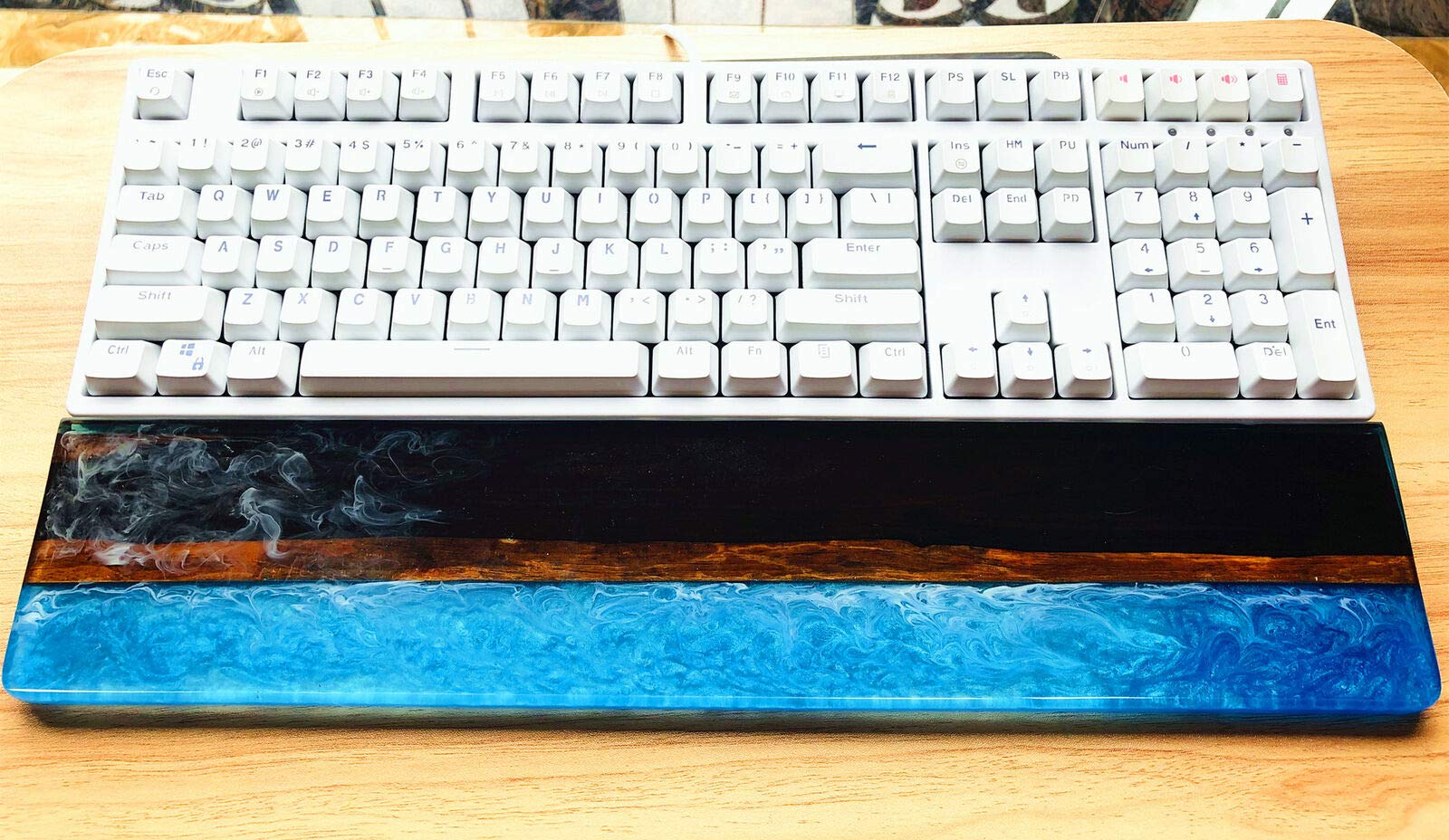 Handmade Artisan Wood Resin Keyboard Wrist Rest Pad - Ergonomic Palm Support for 87/104/108 Key Mechanical Keyboards (44cm for 104/108 Keys) - Perfect for Gaming, Typing & Office Work