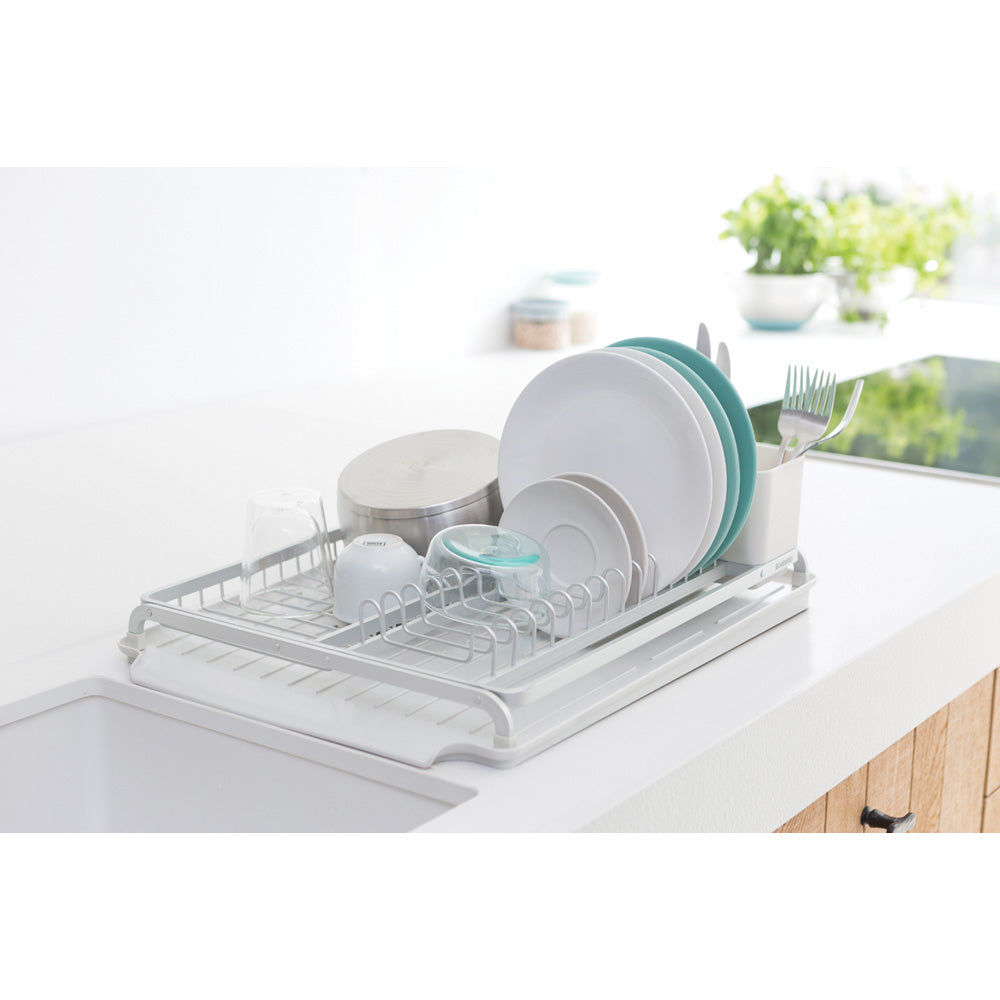 Stainless Steel Dish Drying Rack for Kitchen Countertop - Light Grey Space Saving Dish Drainer for Plates, Cups & Utensils - Perfect for Small Kitchens & Apartments