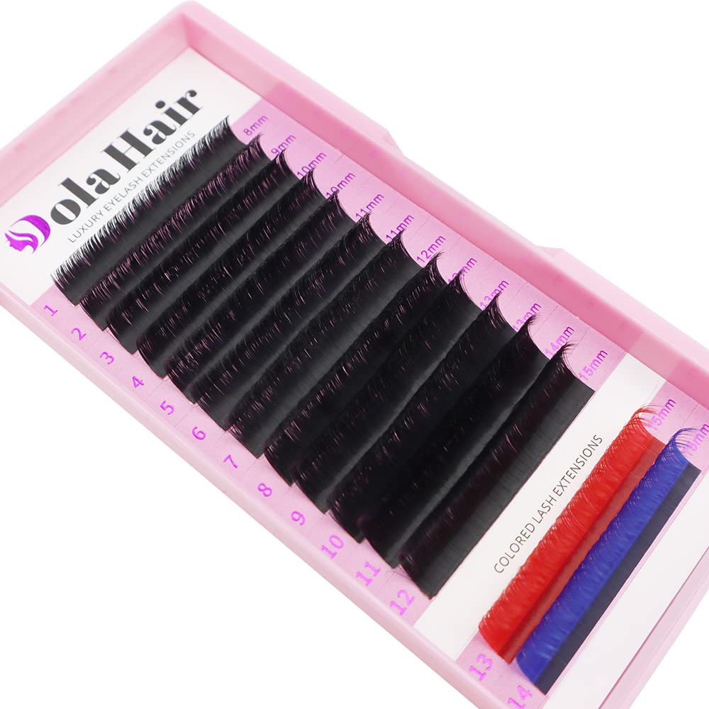 Dolahair Eyelash Extensions - D Curl 0.05mm Thickness, 8-15mm Mixed Lengths, C/CC/D/DD Curl Options for Volume & Self-Fanning Lashes - Professional Lash Trays with Easy Fanning Design (14 Lines + 2 Bonus) - Perfect for Salon, Spa & Home Use