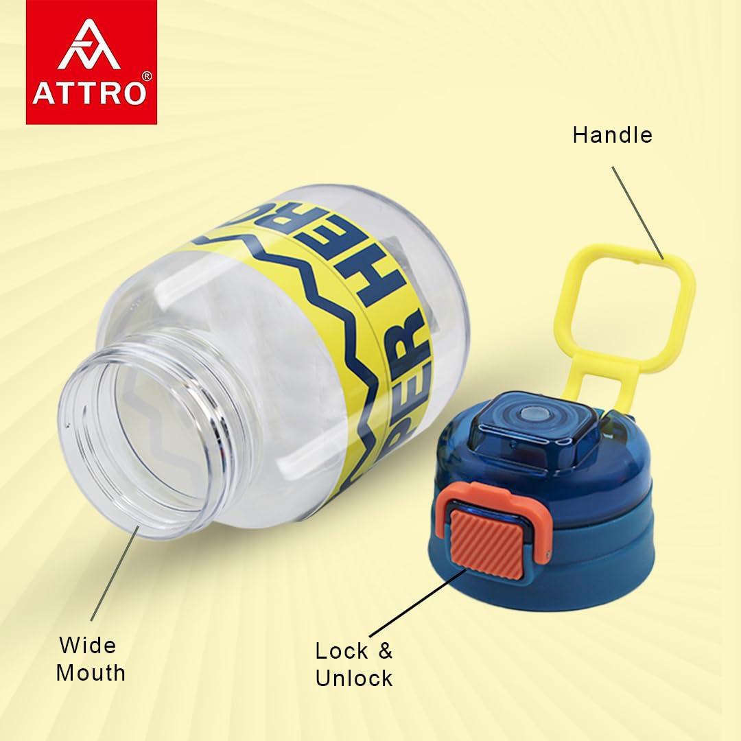 Attro Spike Kids 670ml Water Bottle with Straw Lid & Nylon Strap - BPA Free, Leak Proof Stainless Steel Bottle for Toddlers - Dark Blue - Perfect for School, Outdoor Activities and Travel