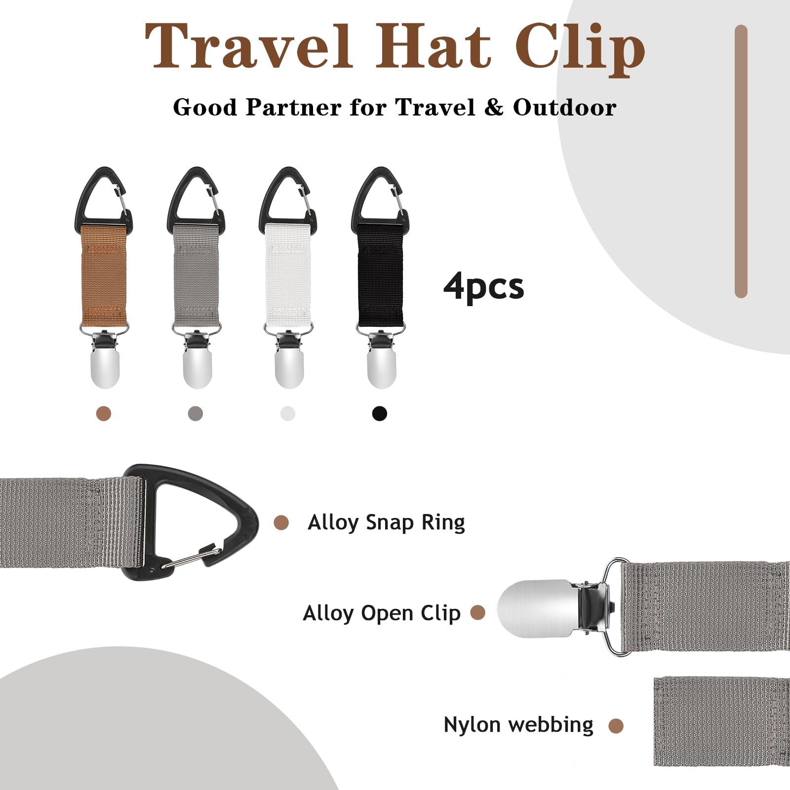 4Pcs Travel Hat Clip - Elastic Hat Holder for Purse, Hands-Free Bag Accessory for Traveling, Backpacks, Purses & Luggage - Perfect for Outdoor Adventures & Airplane Travel