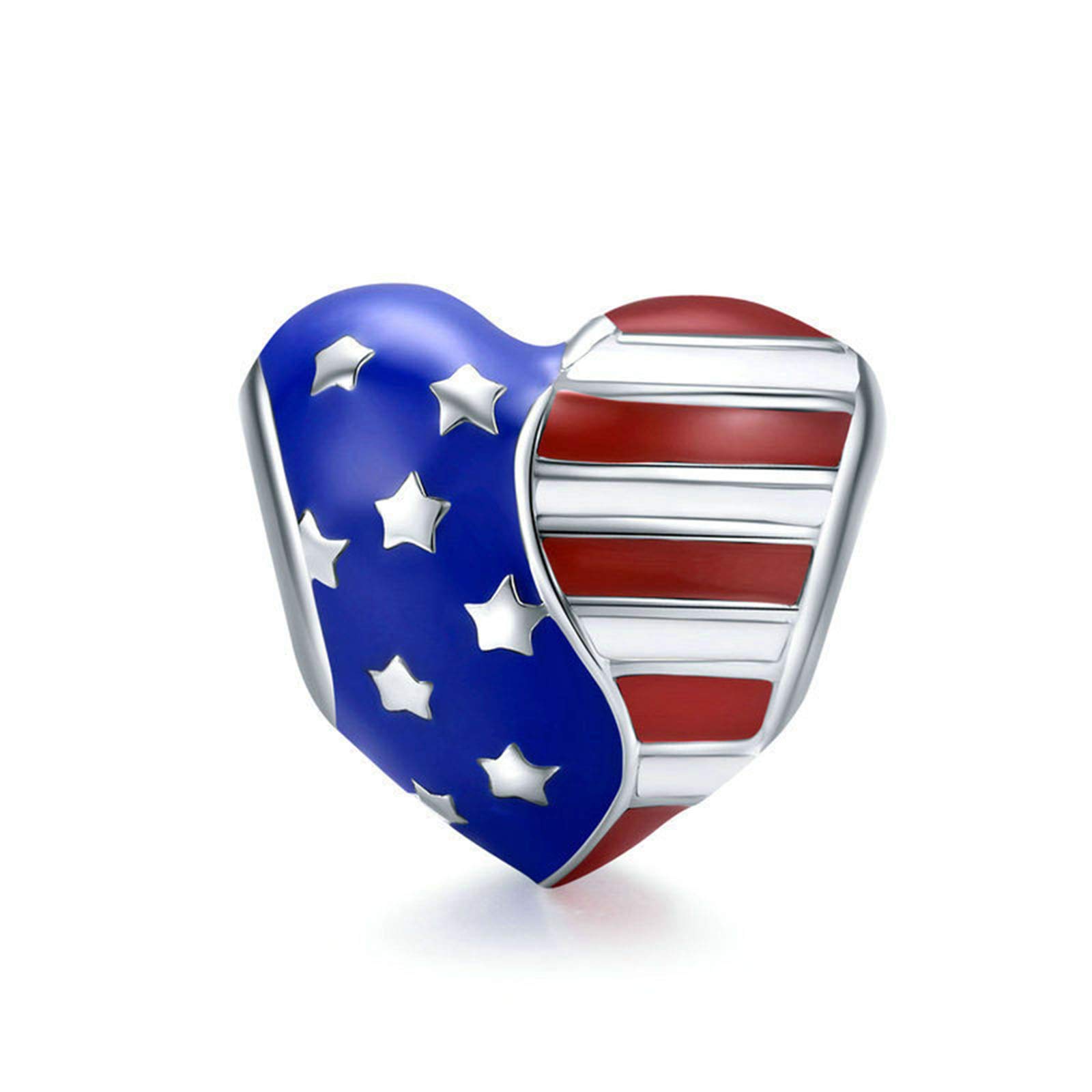 USA Flag Heart Charm - 925 Sterling Silver Love & Anniversary Charm for Pandora Bracelets - Perfect for 4th of July, Memorial Day & Patriotic Gifts