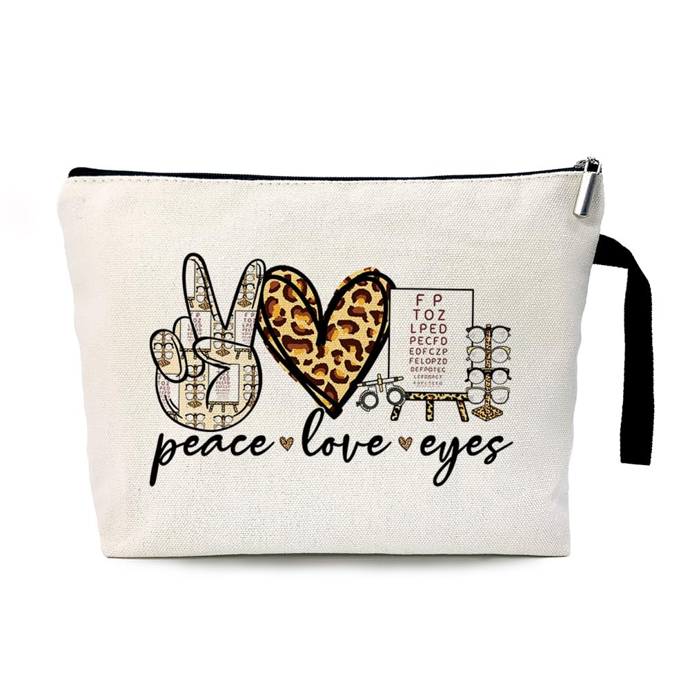 ZHANTUONE Peace Love Eyes Cosmetic Bag - Perfect Eye Doctor & Optometrist Gift for Graduation, Vision Care Professionals & Students - Ideal for Daily Use, Travel & Work Accessories