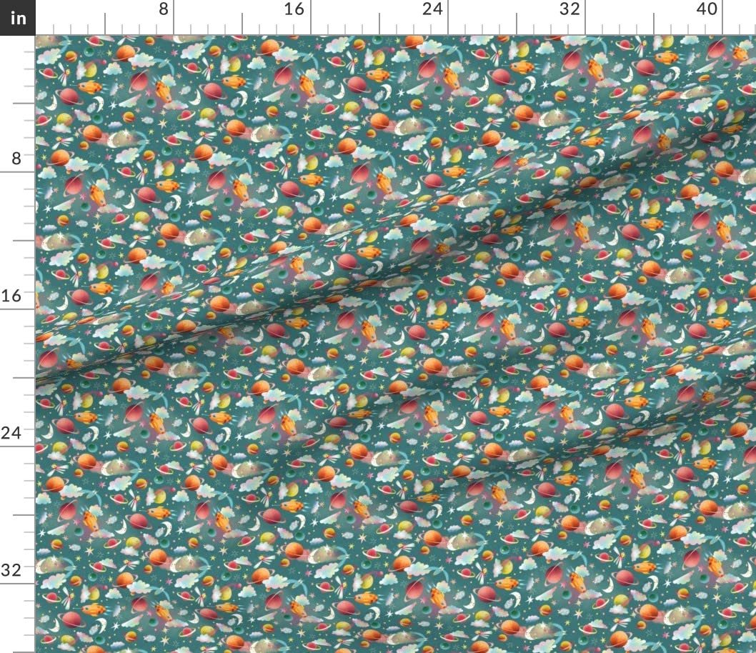 Planets Dream Space Flying Stars Moon Astronomy Printed Fabric - Petal Signature Cotton Fat Quarter for Sewing, Quilting, Apparel & Crafts | Perfect for DIY Home Decor, Space-Themed Bedding & Unique Gift Ideas