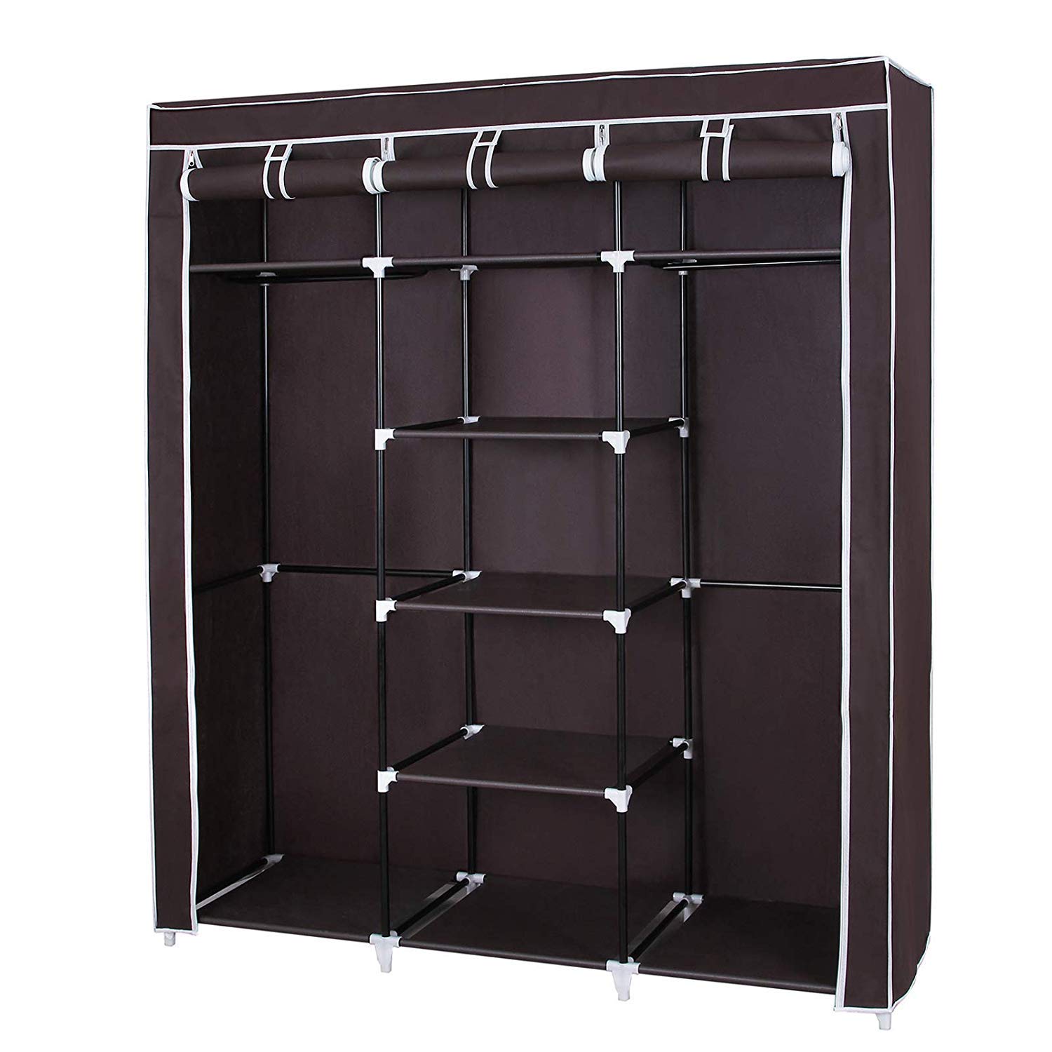 JOKOVIAN Portable Wardrobe Organizer with Non-Woven Fabric - 59x17.7x69 Inches Closet Shelves for Clothes Storage | Extra Strong & Easy to Assemble | Perfect for Bedroom, Closet, Dorm & Small Space Organization (Brown)