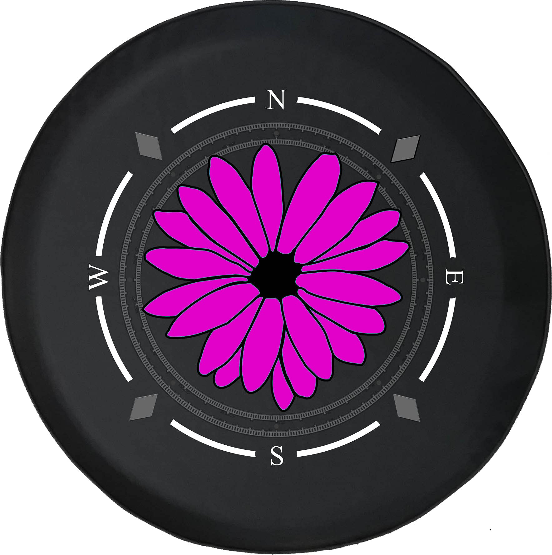 American Unlimited Spare Tire Cover with Compass Design - Violet Floral Wheel Cover for SUV, Trailer, RV Accessories | Durable & Stylish Protection for Off-Road Adventures & Camping Trips