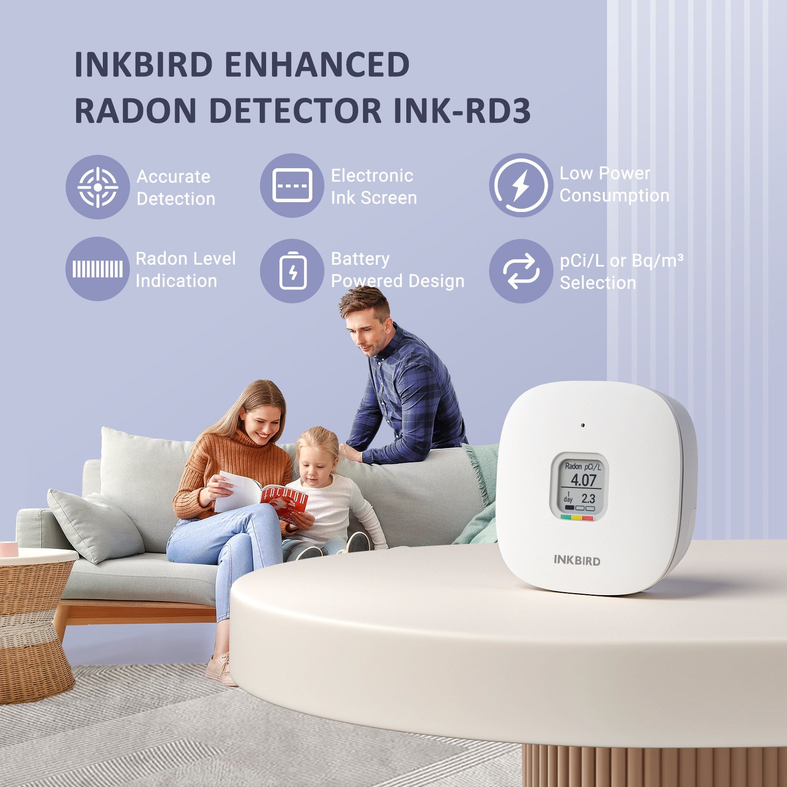 Radon Detector INK RD3 - Digital Radon Gas Monitor with Long-Term Testing | Home & Office Safety