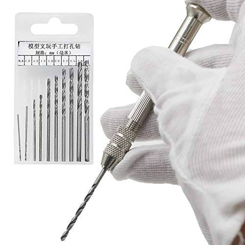 Premium Mini Hand Drill with Keyless Chuck & 10pcs Twist Drill Bits (0.8-3mm) - Rotary Tool for Metal, Wood, Jewelry Making - DIY Craft & Repair Projects