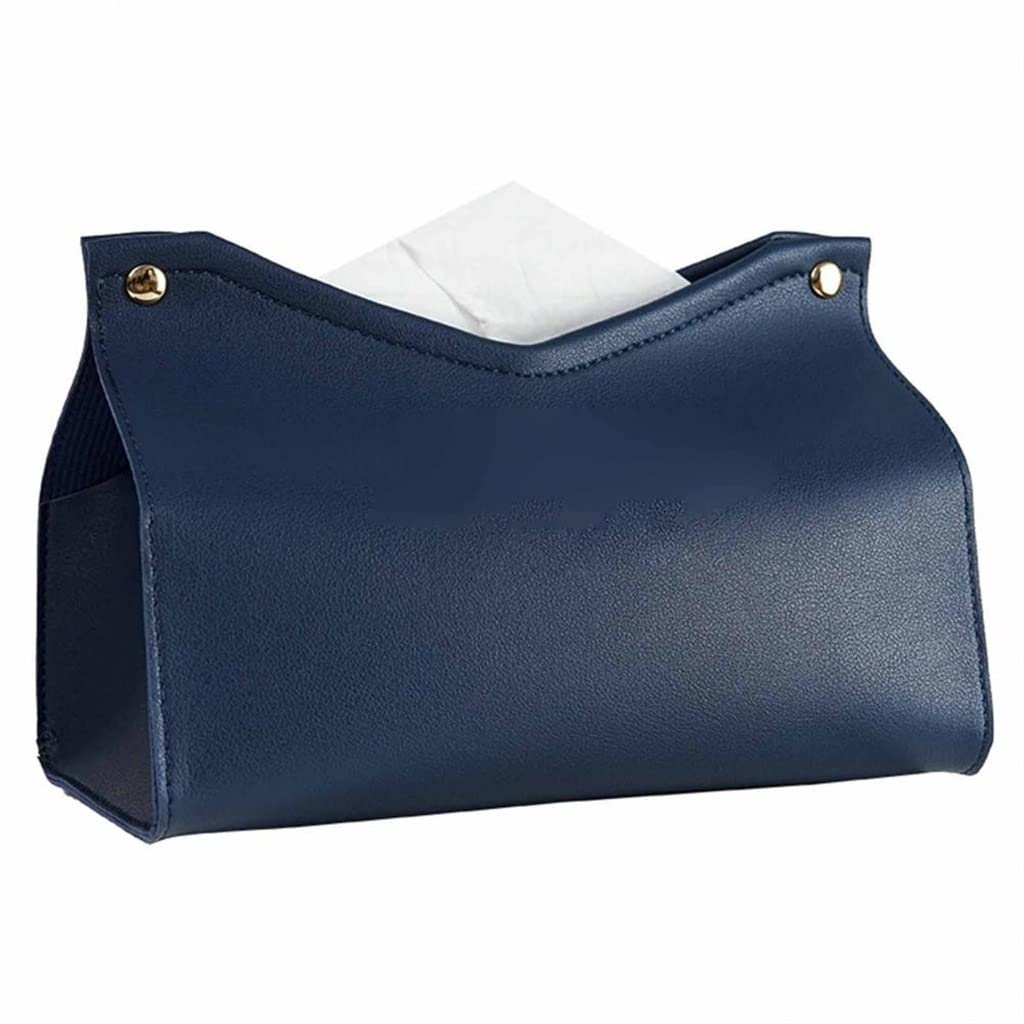 Premium Faux Leather Tissue Box Cover - Blue Storage Organizer for Home, Office & Car (22 x 14 x 12.8cm) | Stylish Napkin Holder for Living Room, Bedroom & Vehicle Interior