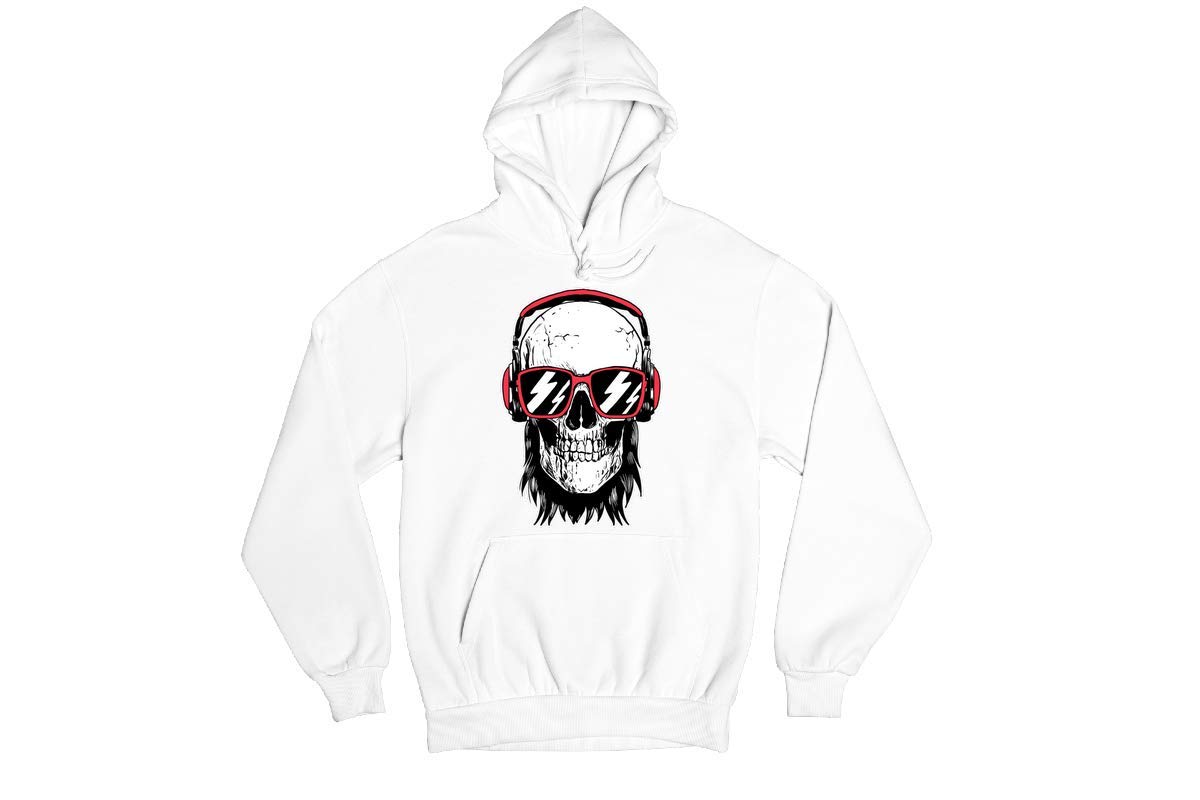 Funny Skull with Headphones & Sunglasses Cotton Hoodie - Trendy Graphic Sweatshirt for Men & Women - Perfect for Casual Wear, Street Fashion, and Gifts