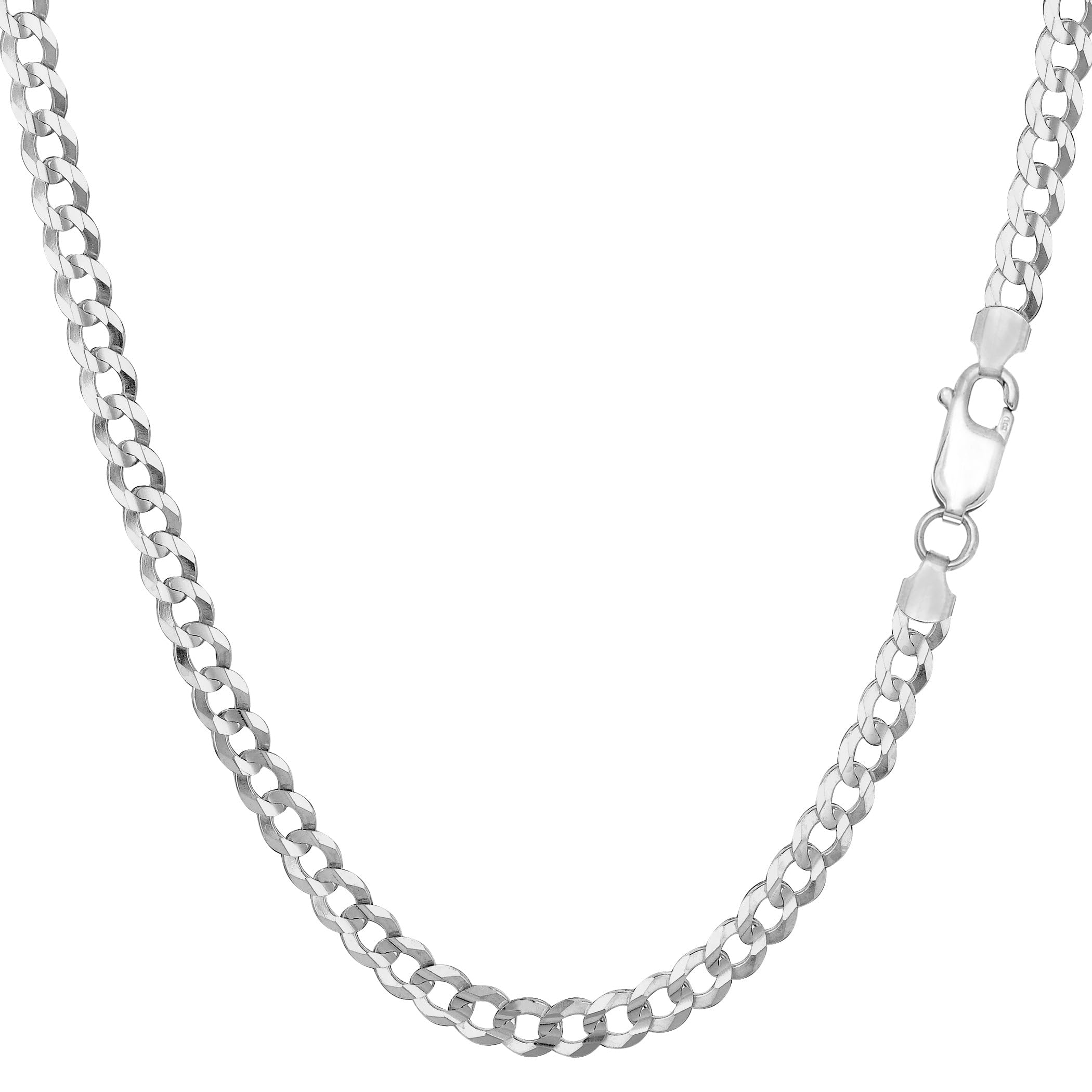 Sterling Silver Rhodium Plated Curb Chain Necklace 3.7mm - Durable & Hypoallergenic Jewelry for Women & Men - Perfect for Everyday Wear, Gifts & Special Occasions