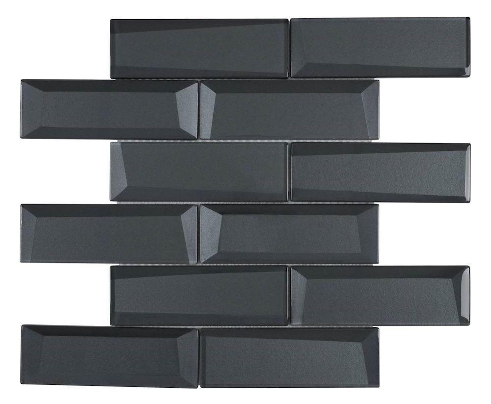 3D Inverted Coal Glass Subway Tile 2x6 - Perfect for Kitchen Backsplash, Bathroom Walls & Modern Interior Design