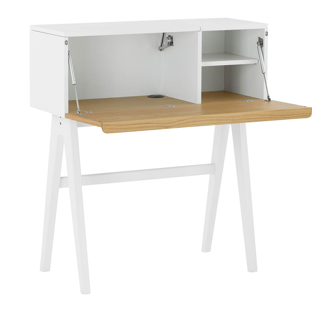 VALEN Study Desk 96cm White & Oak - Modern Writing Desk for Home Office, Student Study & Small Space Workstation