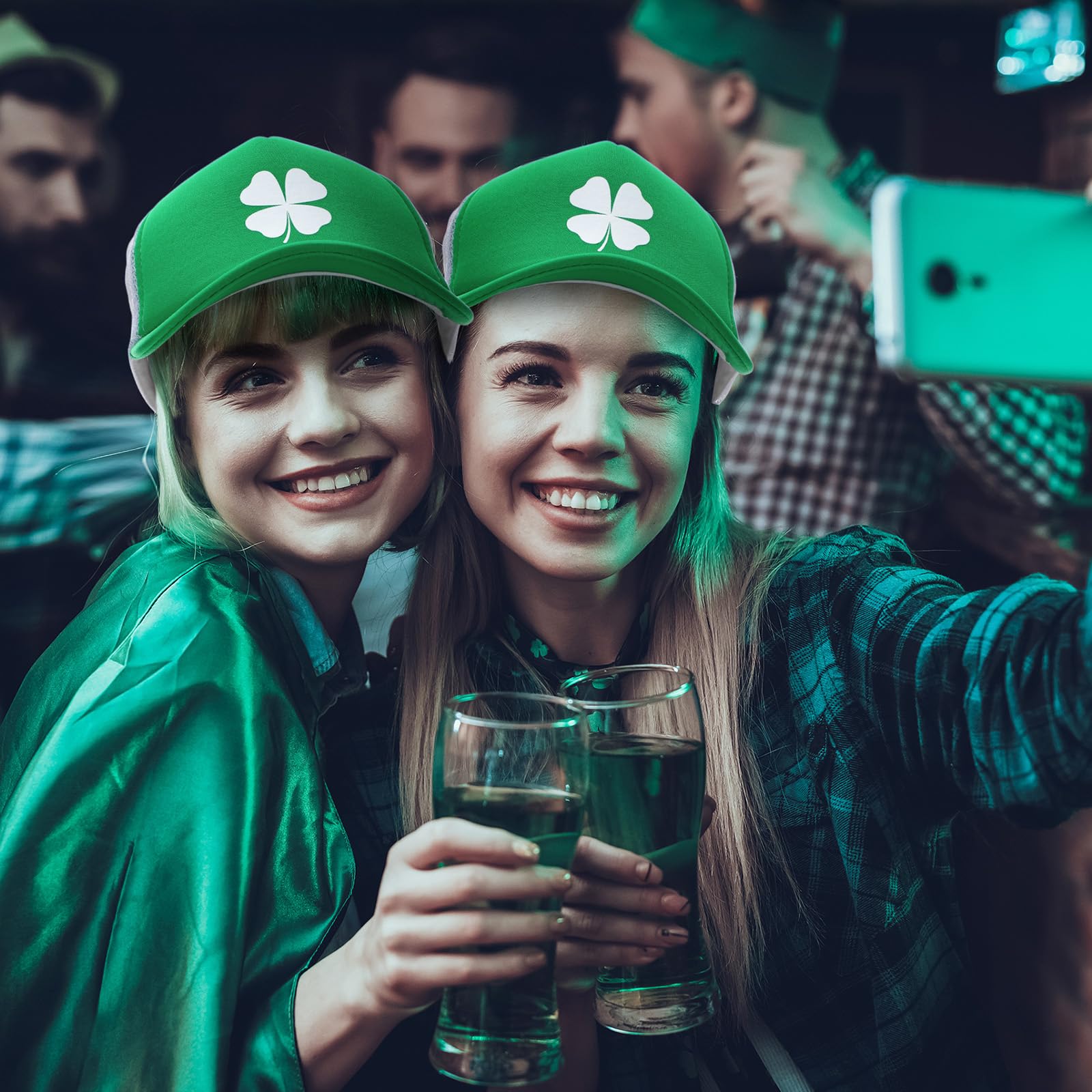 24 Pcs St Patrick's Day Hats Bulk - Irish 4 Leaf Clover Baseball Caps, Adjustable Green Foam Cotton Shamrock Hats for Men & Women - Perfect for St Patty's Day Parties, Parades & Festive Gifts