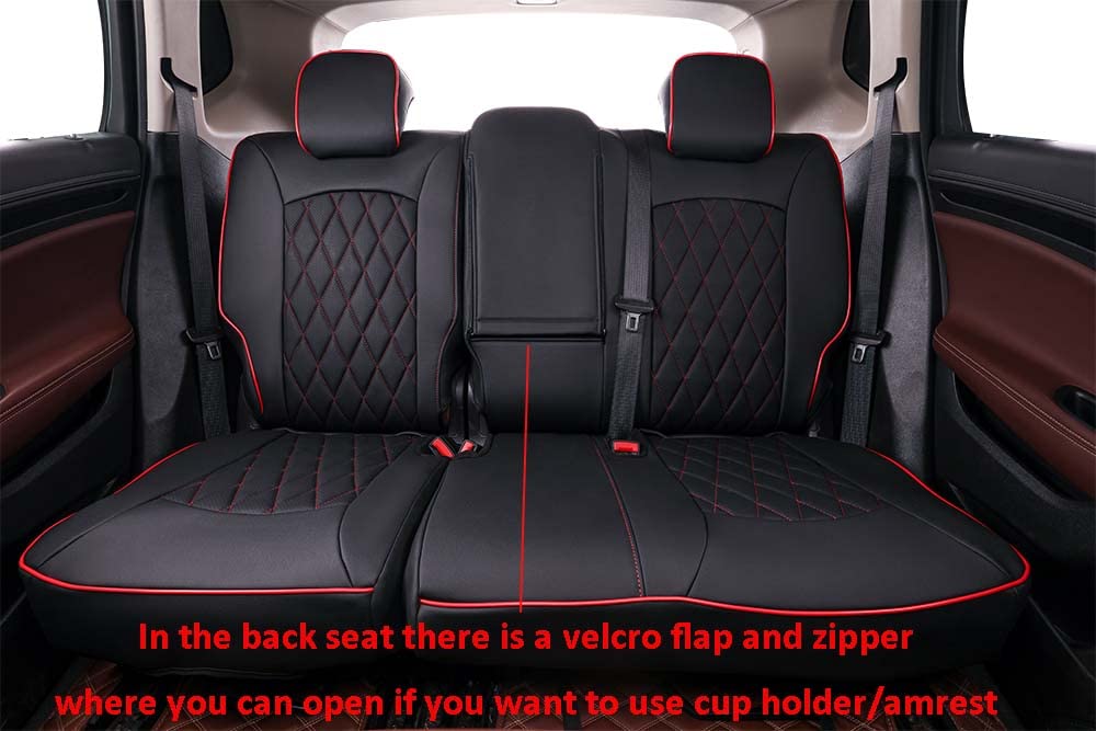 Premium EKR Custom Fit Leather Car Seat Covers for Buick Envision 2021-2024 - Full Set Black with Red Stitching - Waterproof & Anti-Slip Protection for Daily Commute & Road Trips
