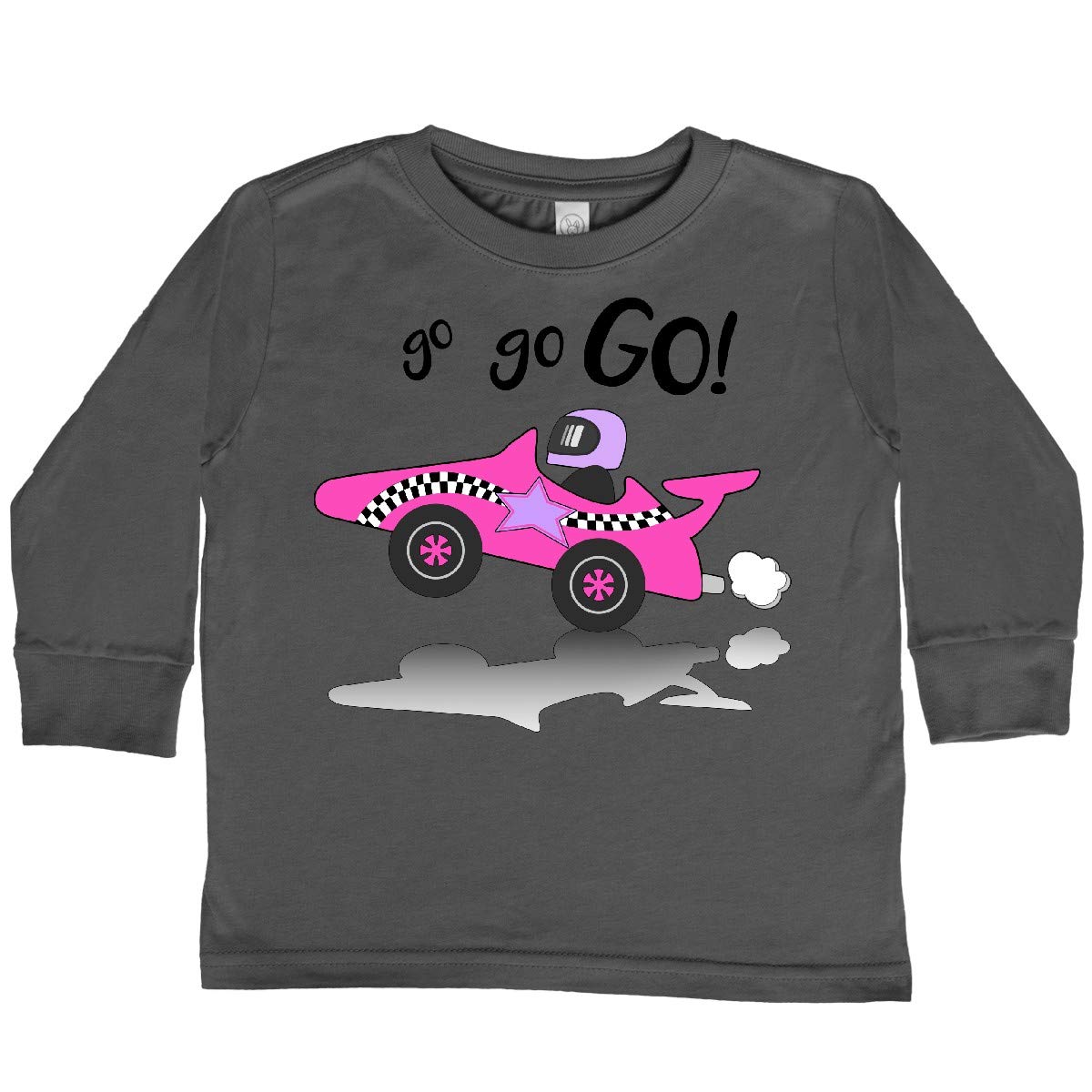 Inktastic Go Go Go Pink Racing Car Toddler Long Sleeve T-Shirt for Boys & Girls - Soft Cotton Kids Tee for Playdates, Birthday Parties & Everyday Wear