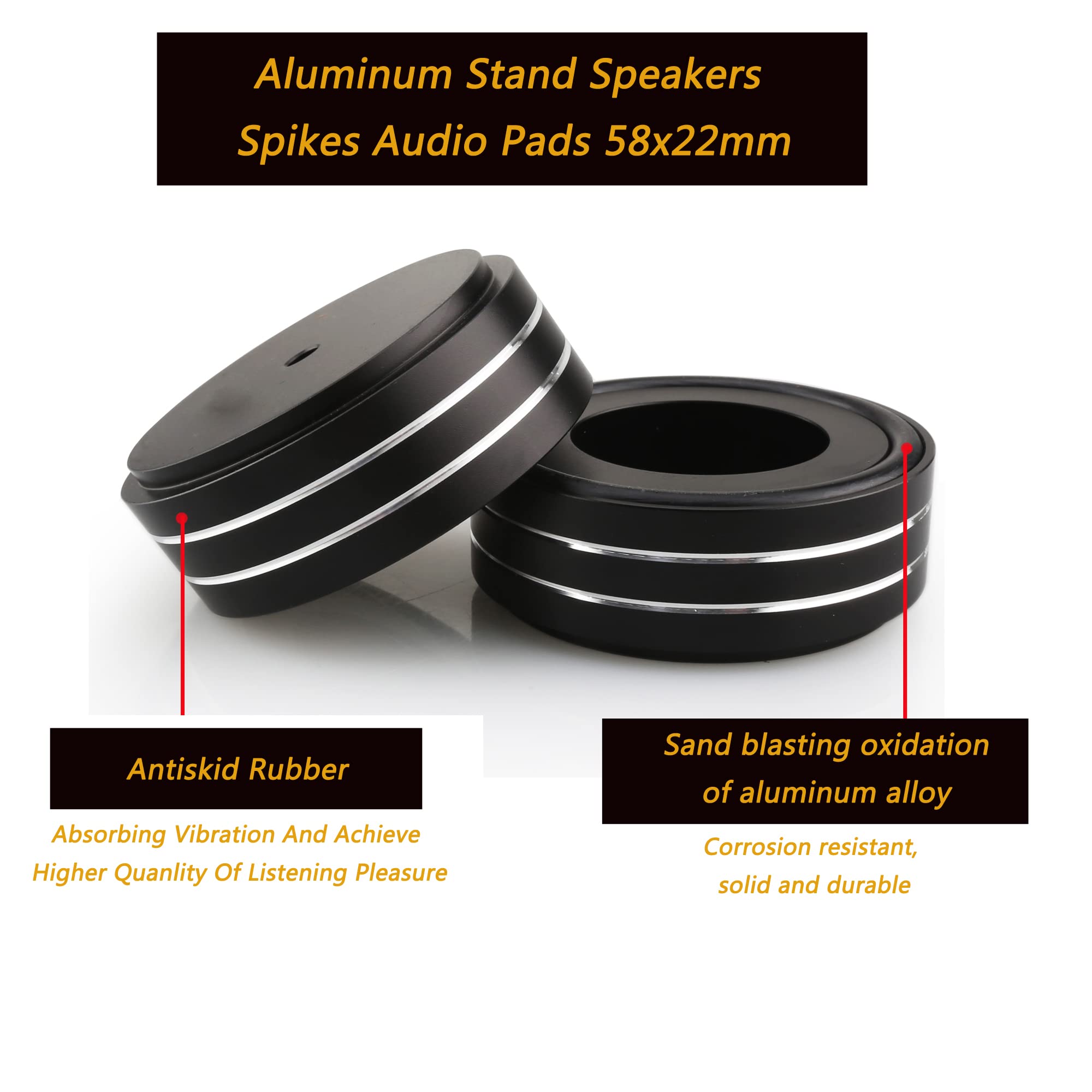 Tertullus 4 Pcs HiFi Speaker Feet - 58x22mm Aluminum Speaker Spikes & Isolation Pads for Amplifier, Turntable, Audio Player - Enhance Sound Quality for Home Theater & Studio Setup