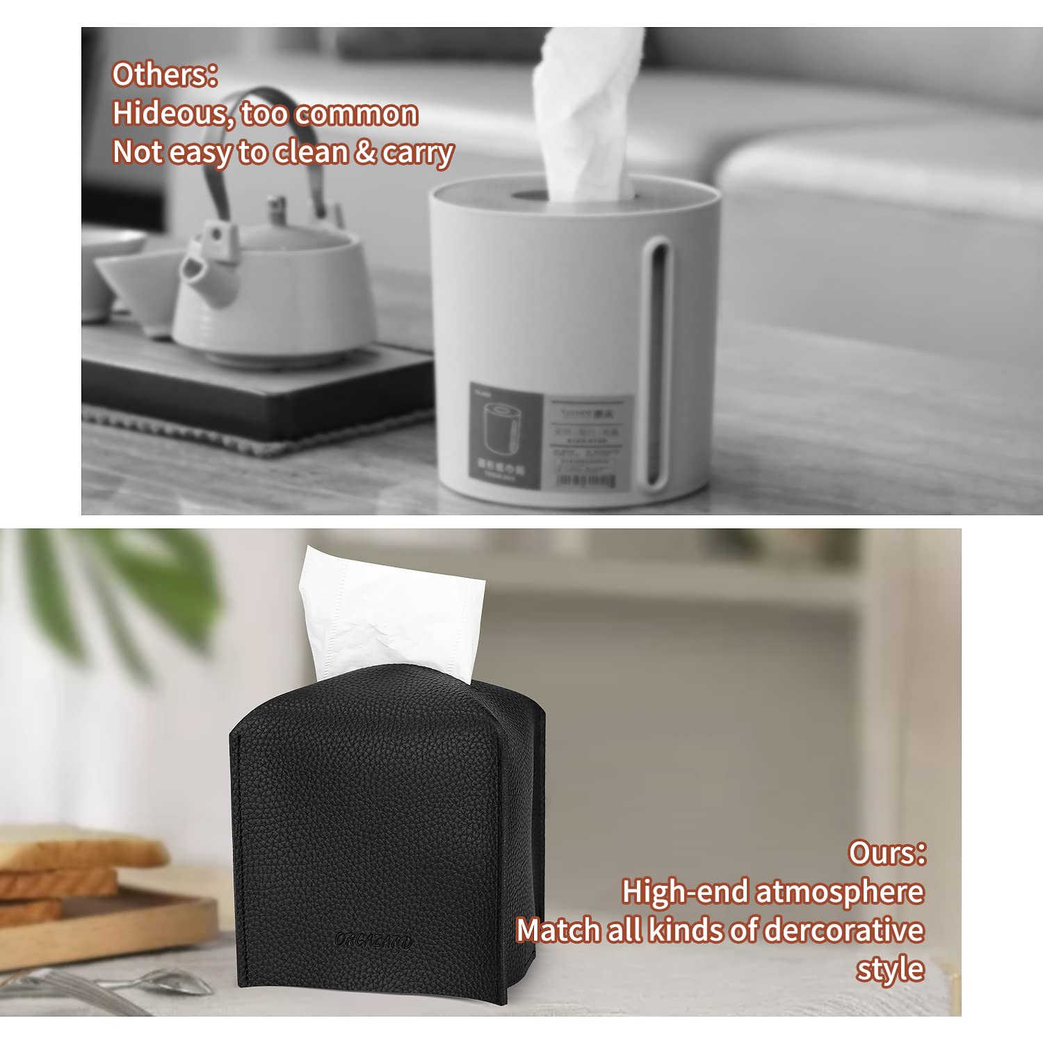 Modern Cube Tissue Box Cover - 2 Layer PU Leather, Upgraded Thickened Design - Decorative Square Tissue Holder for Bathroom, Vanity, Nightstand & Desk - 5